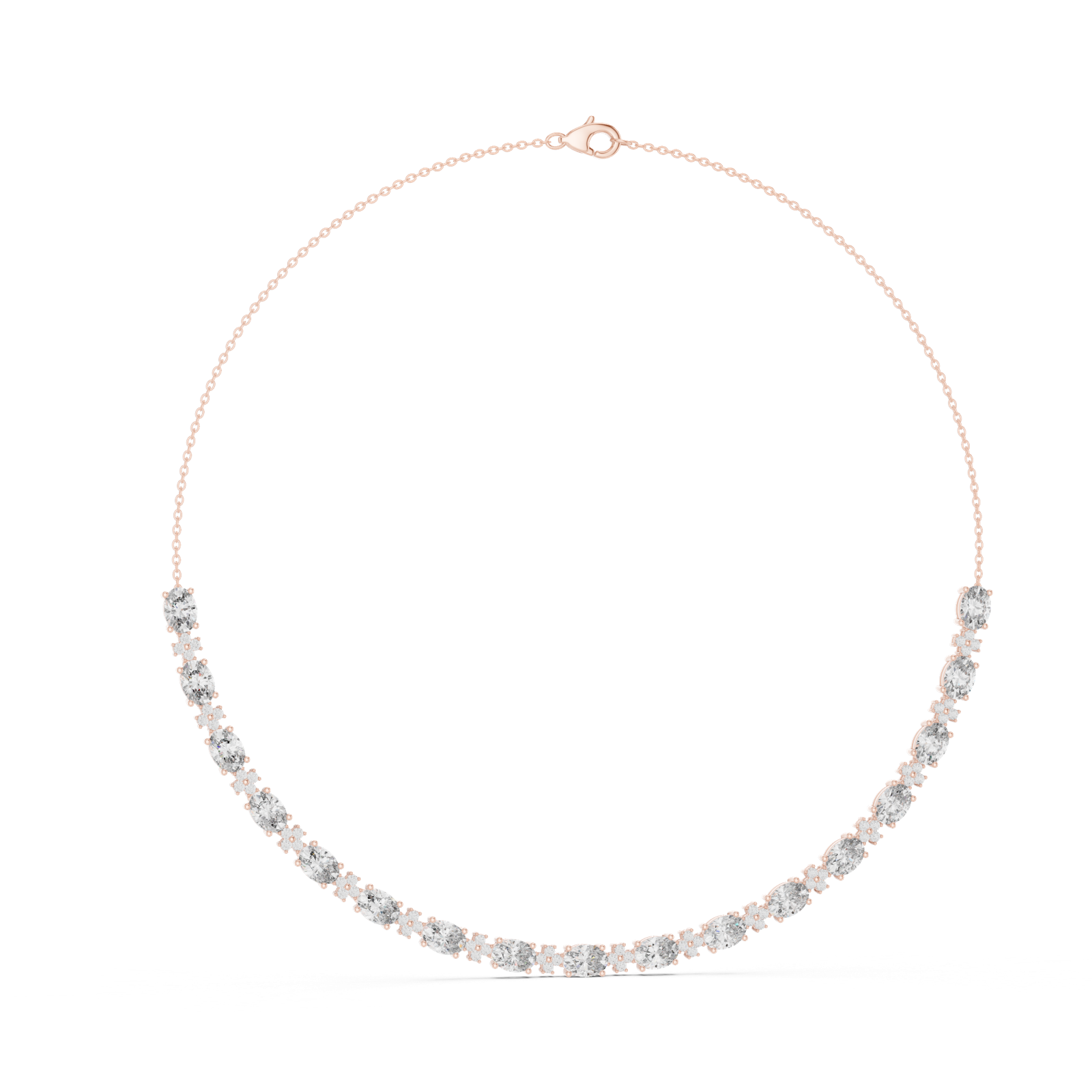 14K Solid Gold Lab Diamond Station Necklace, Rose Gold, view 1