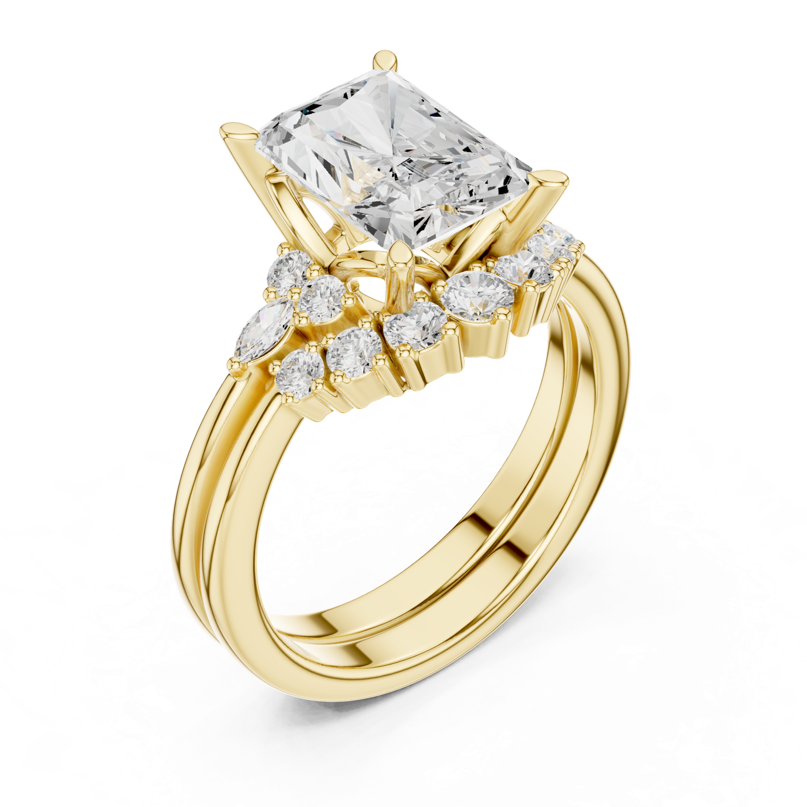 Gold Ring DDLR-440, Radiant center stone, Yellow Gold, view 2