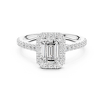 Gold Halo Pave Engagement Ring, Emerald center stone, White Gold, view 4
