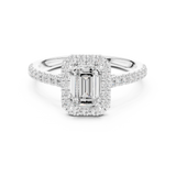 Gold Halo Pave Engagement Ring, Emerald center stone, White Gold, view 4