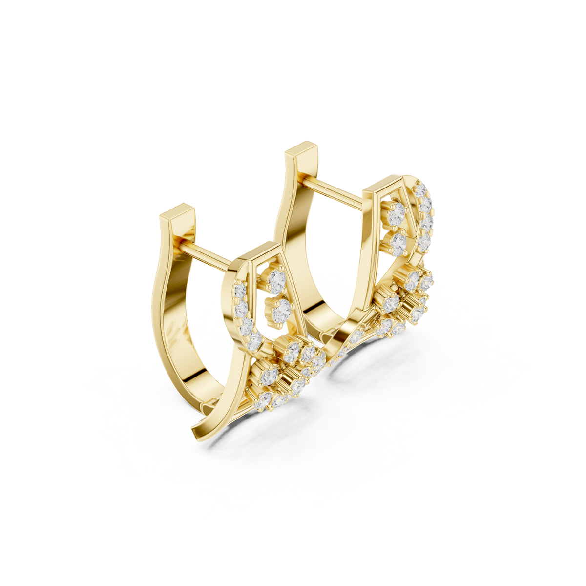 14K Solid Gold Lab Diamond Cluster Earrings, Yellow Gold, view 1