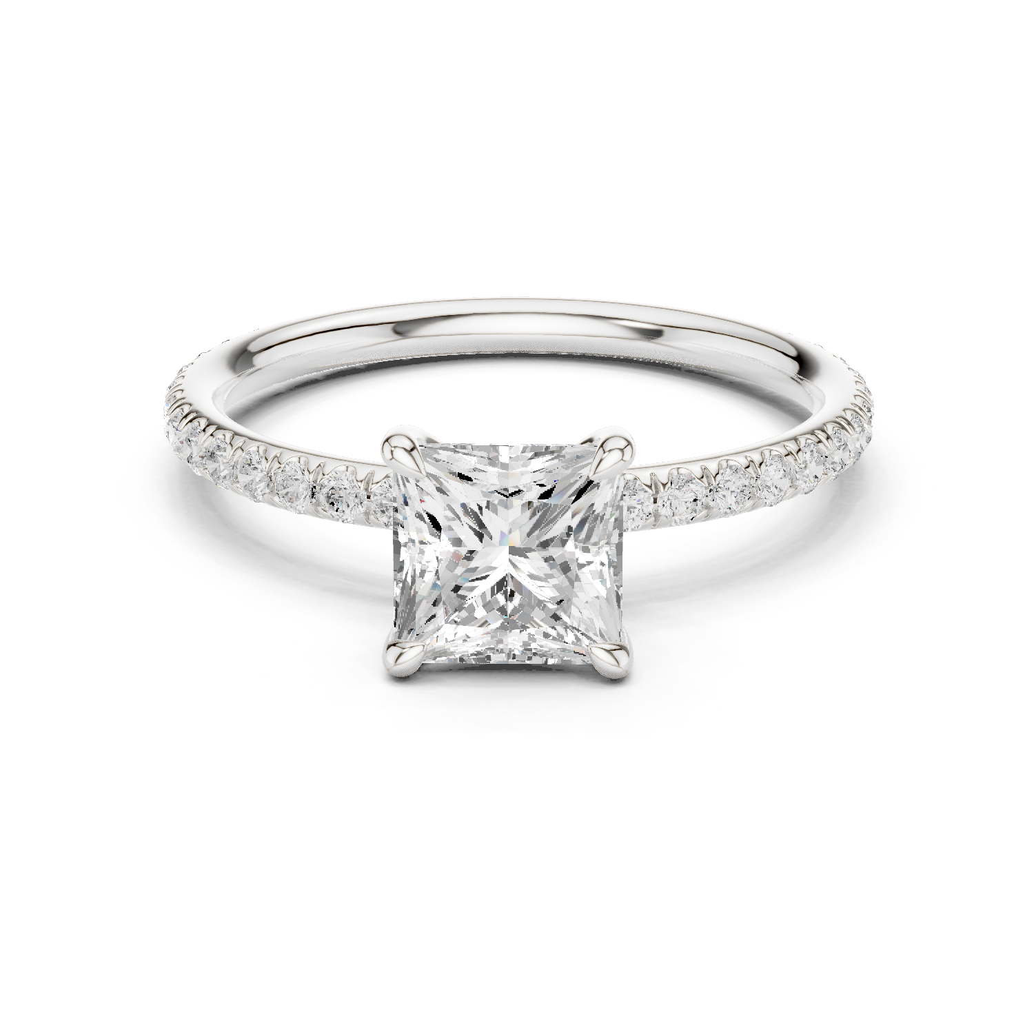 Gold Jewelry L36-15, Princess center stone, White Gold