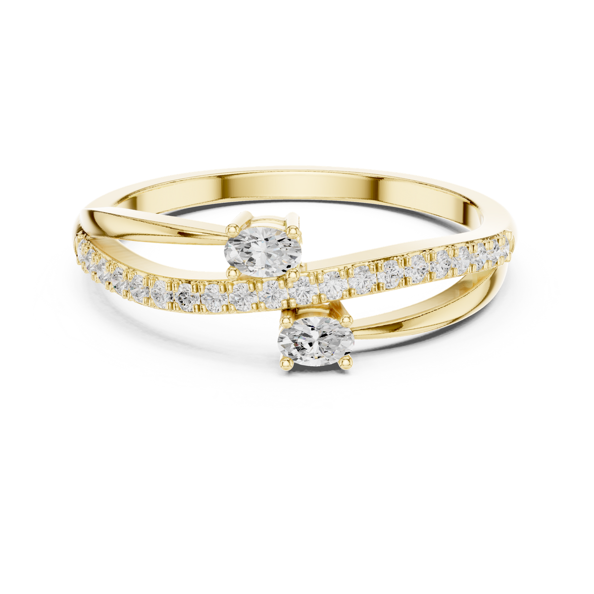 14K Solid Gold Lab Diamond Crossover Ring, Yellow Gold