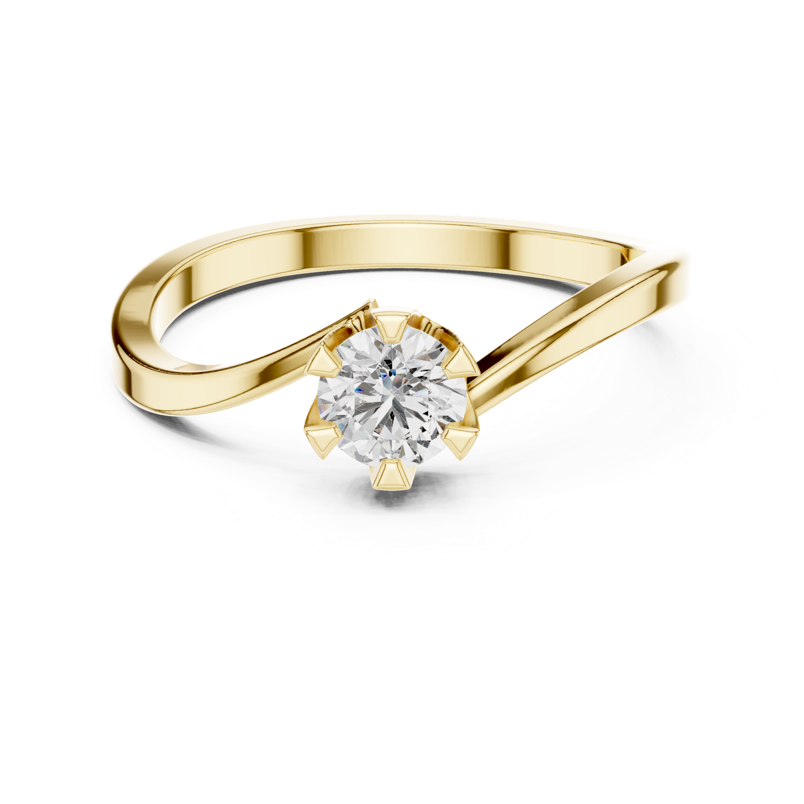 14K Solid Gold Lab Diamond Crossover Ring, Yellow Gold