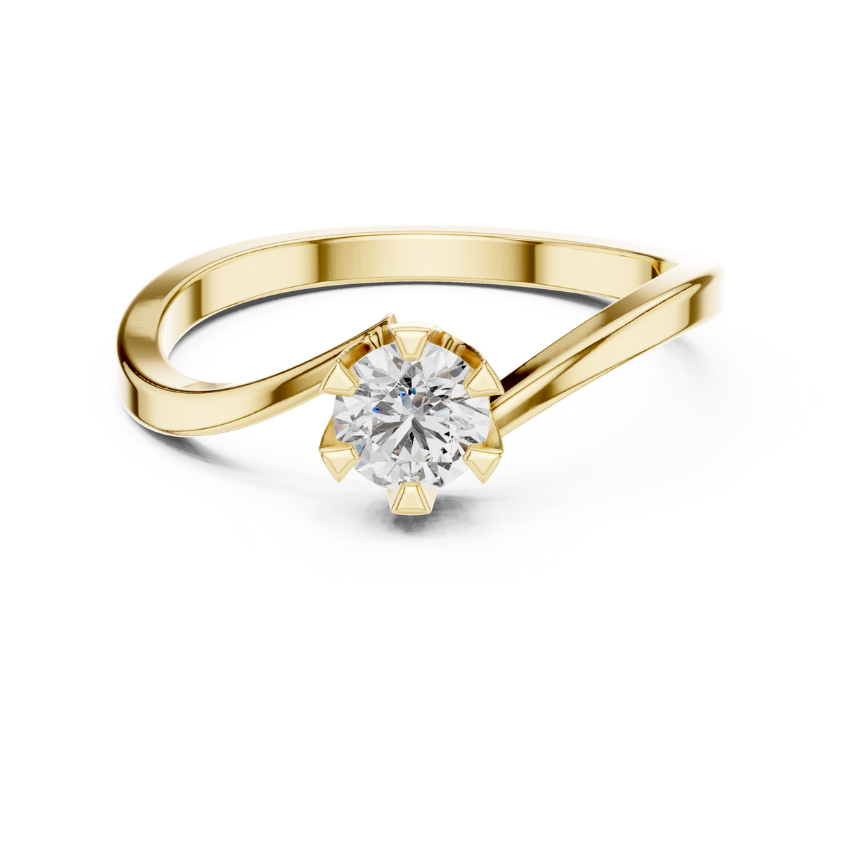 14K Solid Gold Lab Diamond Crossover Ring, Yellow Gold