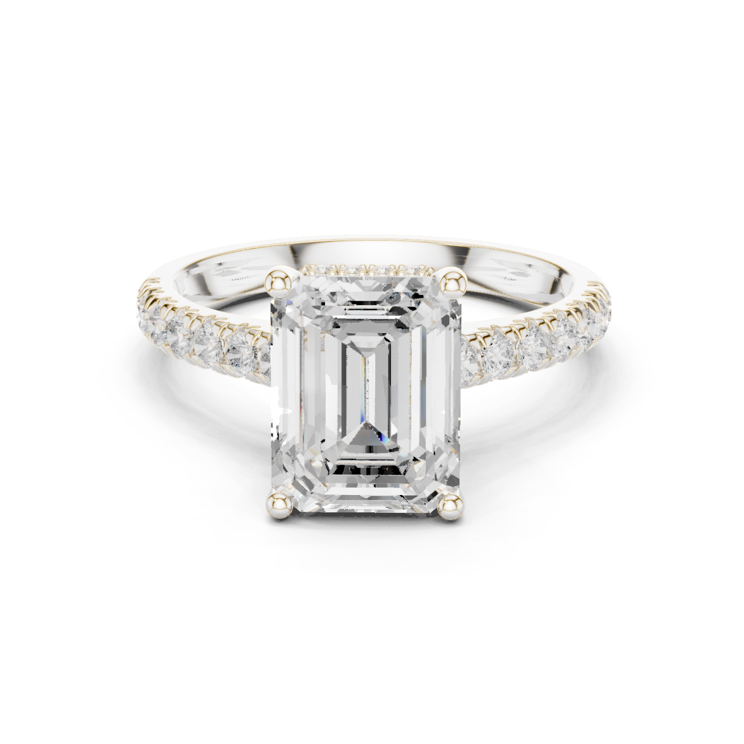 Gold Ring DDLR-258, Emerald center stone, White Gold