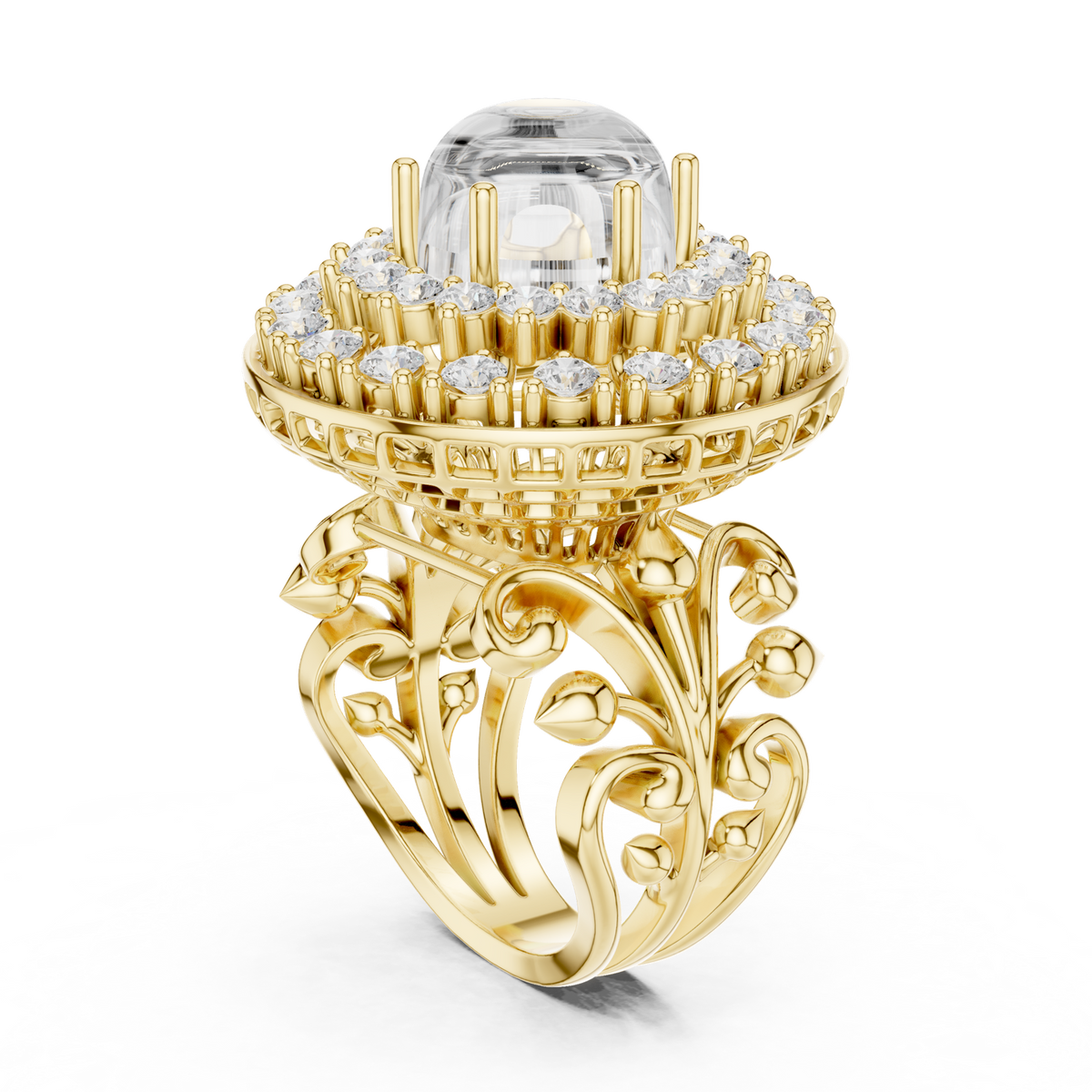 14K Solid Gold Lab Diamond Signet Ring, Yellow Gold, view 1