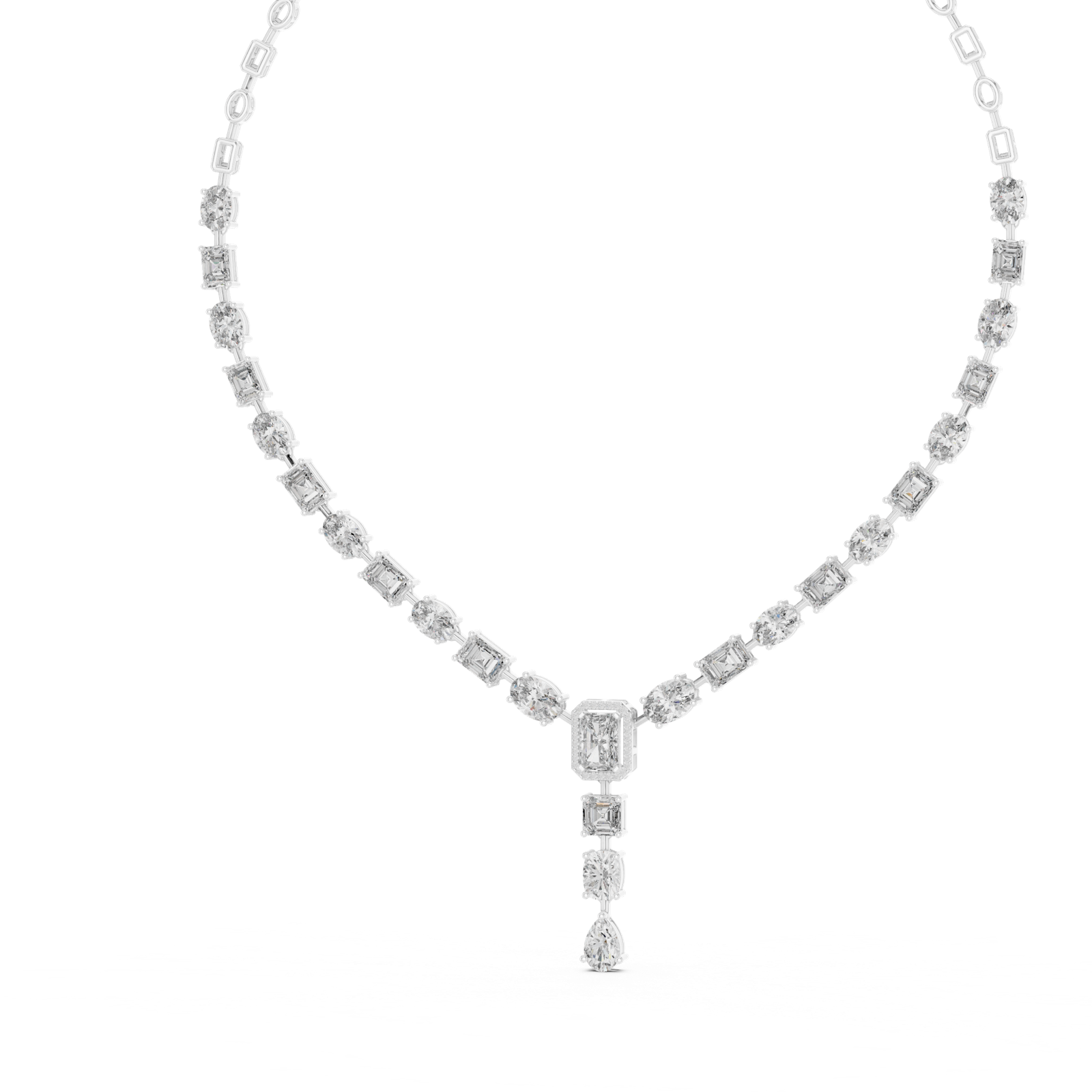 14K Solid Gold Lab Diamond Tennis Necklace, White Gold, view 2
