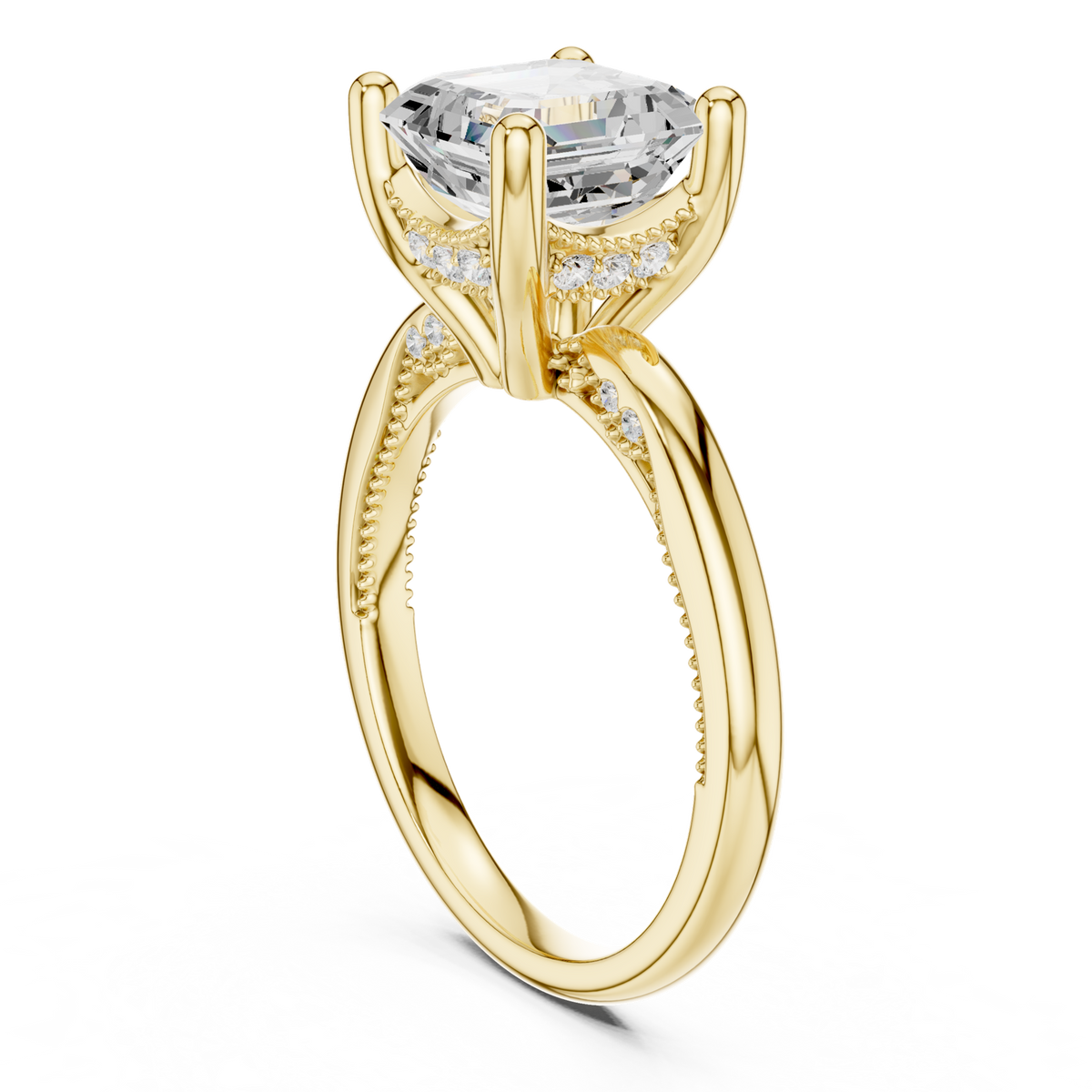 Gold Ring, Asscher center stone, Yellow Gold, view 1