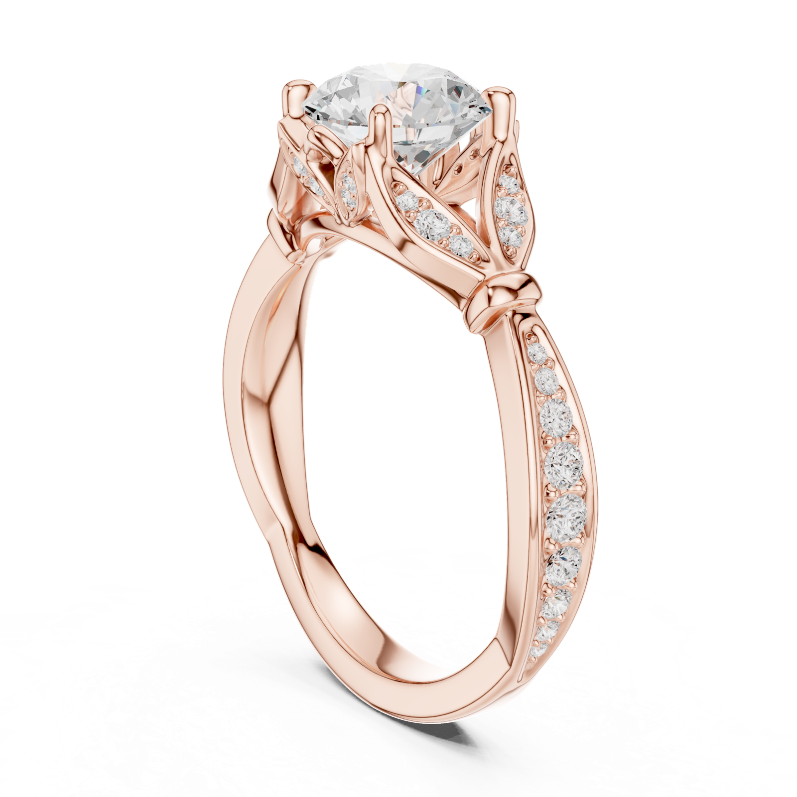 Gold Ring DDLR-257, Round center stone, Rose Gold, view 1