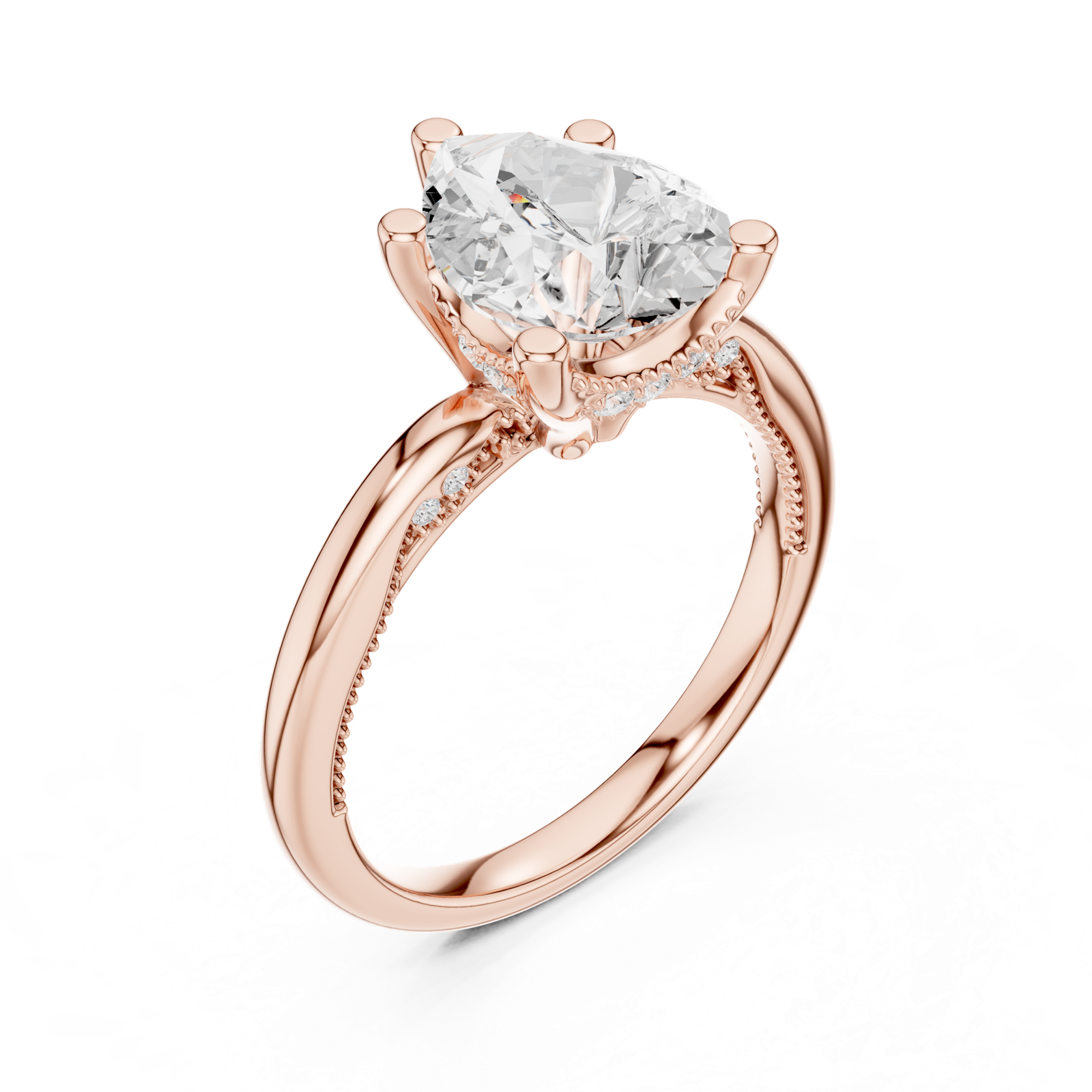 Gold Ring DDLR-175, Pear center stone, Rose Gold, view 2