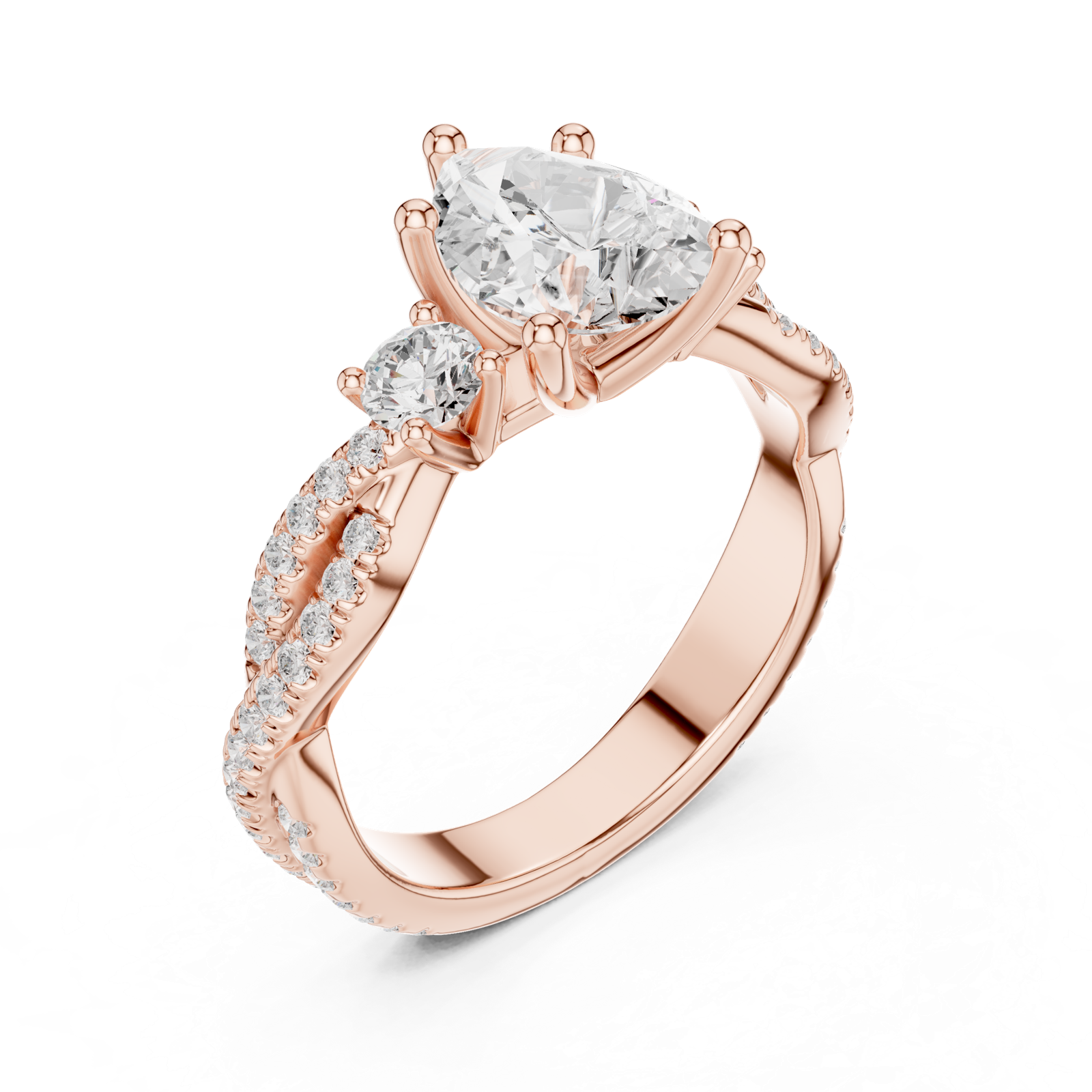 Gold Ring DDLR-281, Pear center stone, Rose Gold, view 2