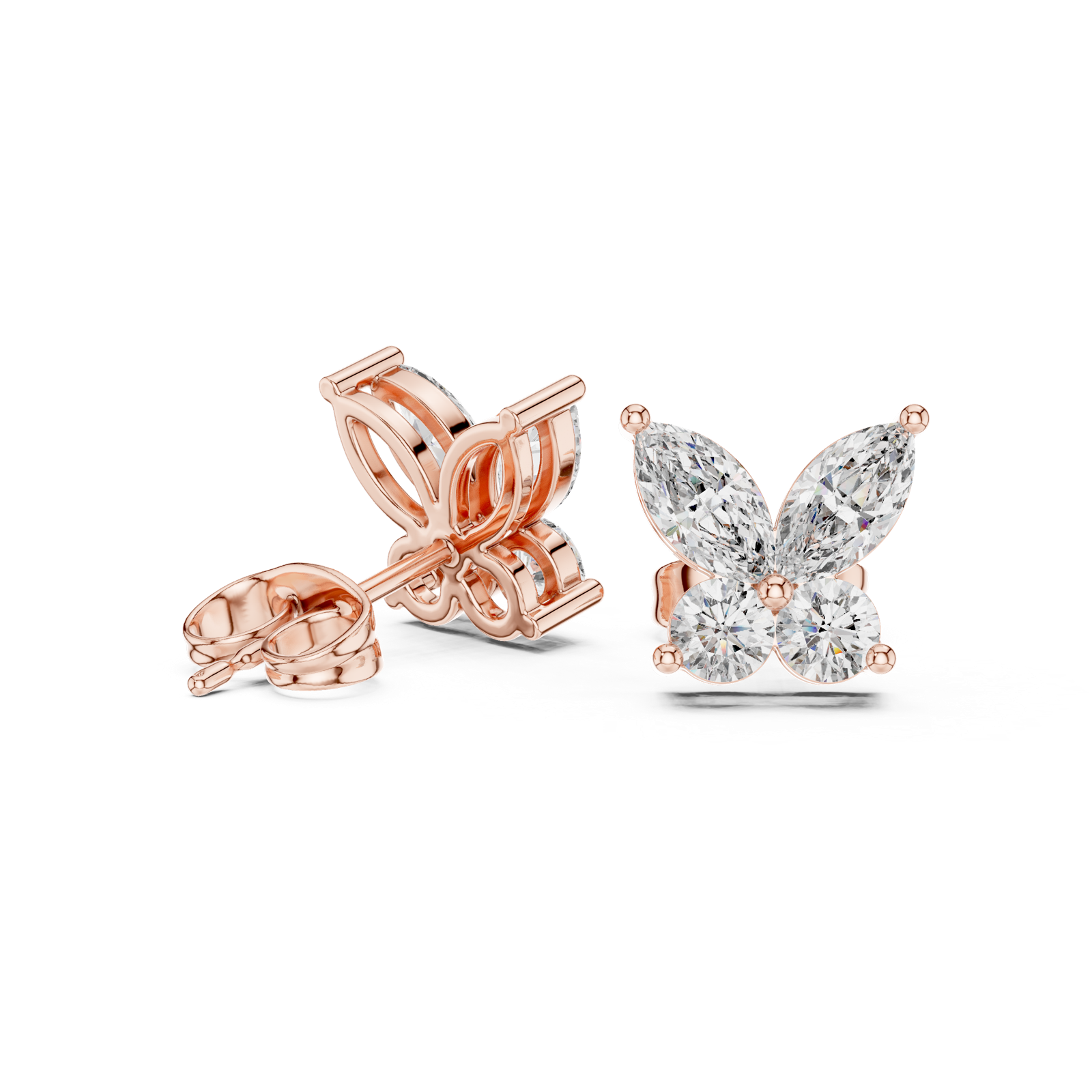 14K Solid Gold Lab Diamond Butterfly Cluster Earrings, Rose Gold, view 1