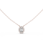14K Solid Gold Lab Diamond Halo Pendant Necklace, Rose Gold