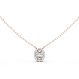 14K Solid Gold Lab Diamond Halo Pendant Necklace, Rose Gold
