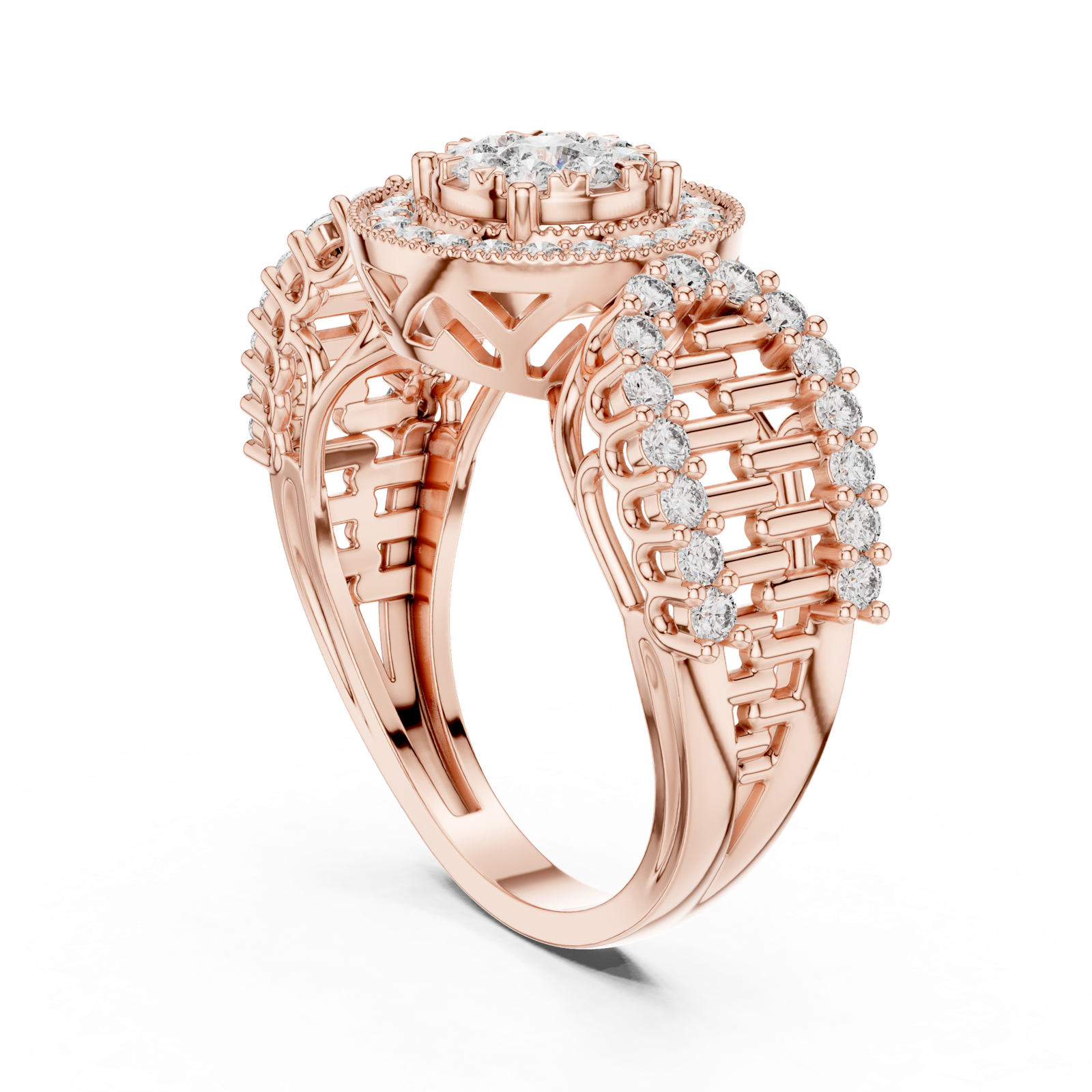 14K Solid Gold Lab Diamond Halo Ring, Rose Gold, view 1