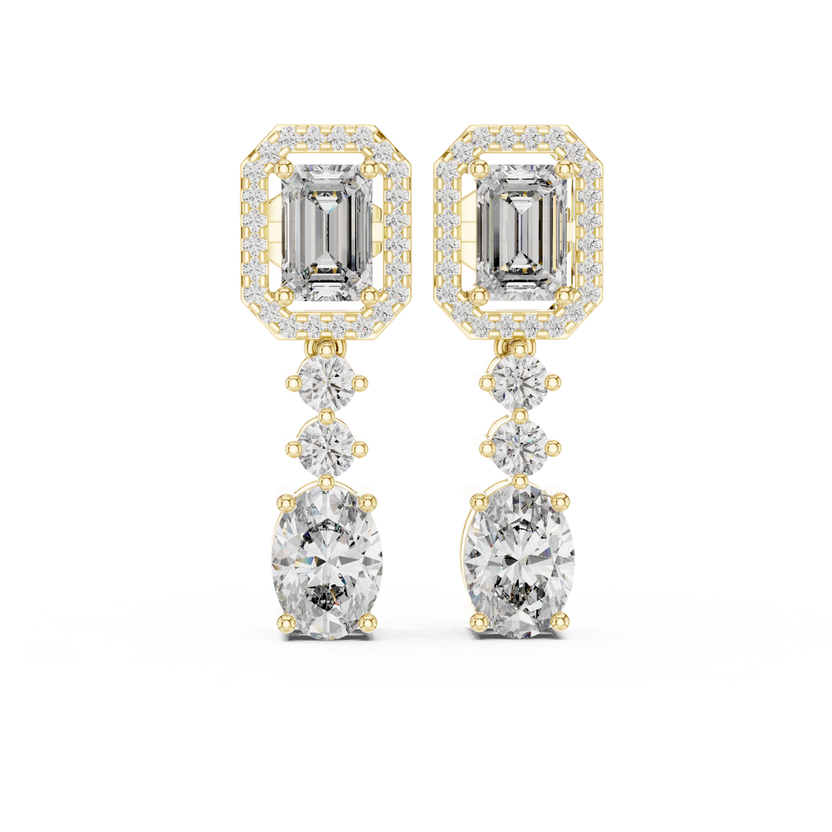 14K Solid Gold Lab Diamond Drop Earrings, Yellow Gold