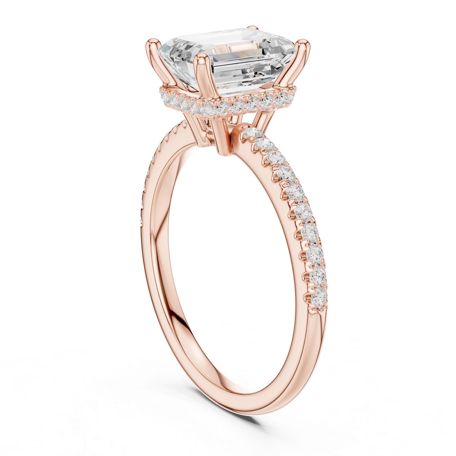 Gold Ring DDLR-177, Emerald center stone, Rose Gold, view 1