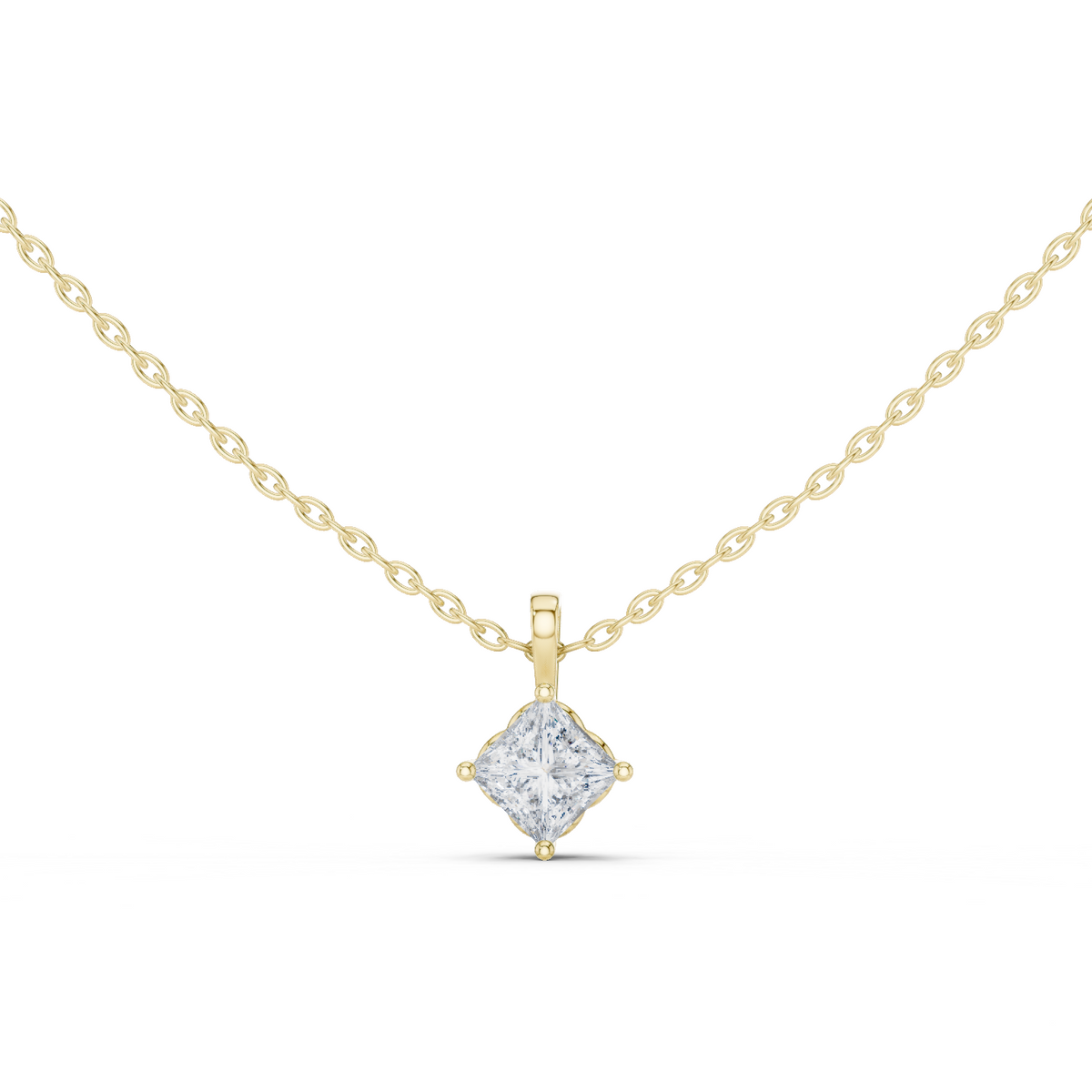 14K Solid Gold Lab Diamond Solitaire Pendant Necklace, Yellow Gold