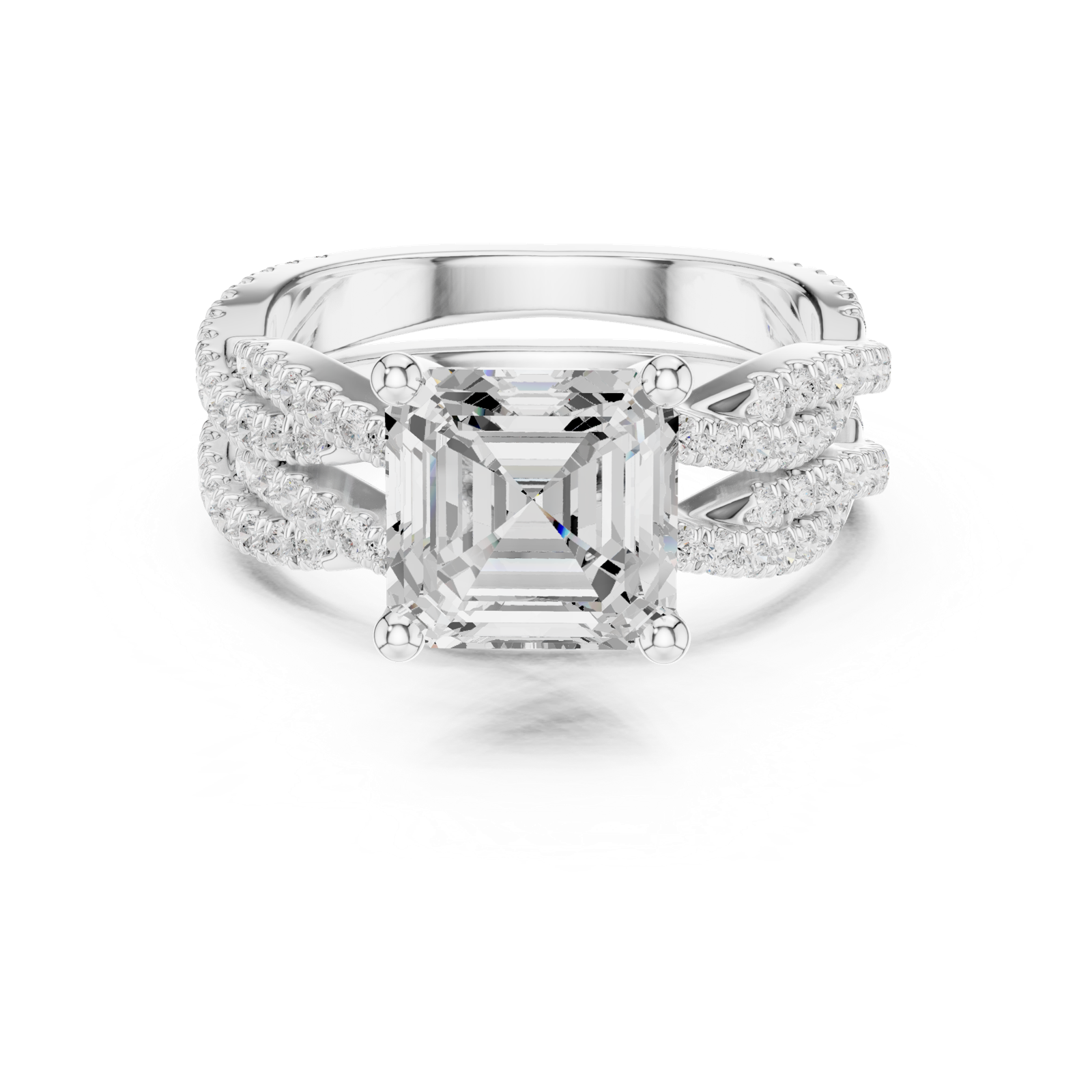 Gold Ring, Asscher center stone, White Gold, view 4