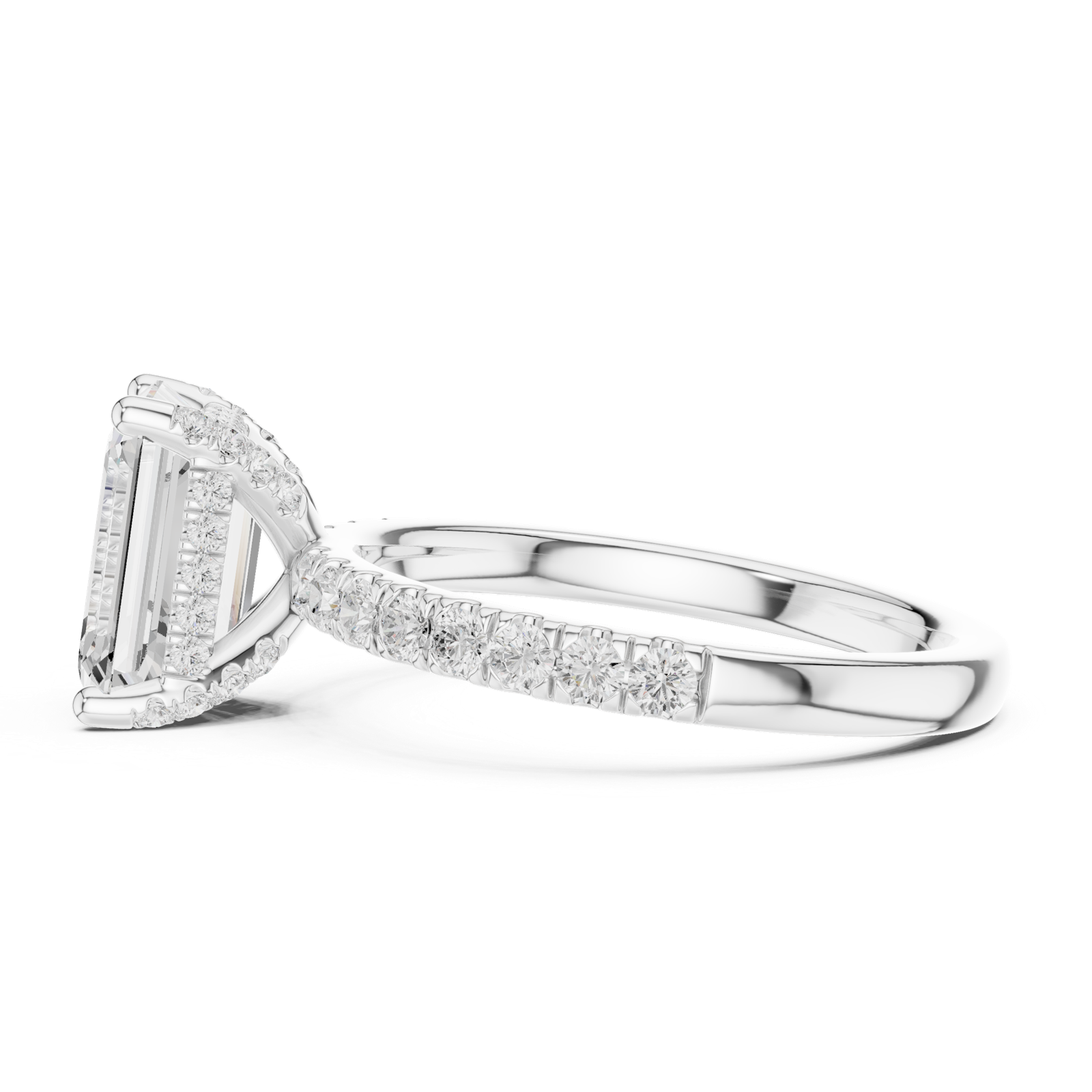 Gold Ring DDLR-161, Emerald center stone, White Gold, view 3
