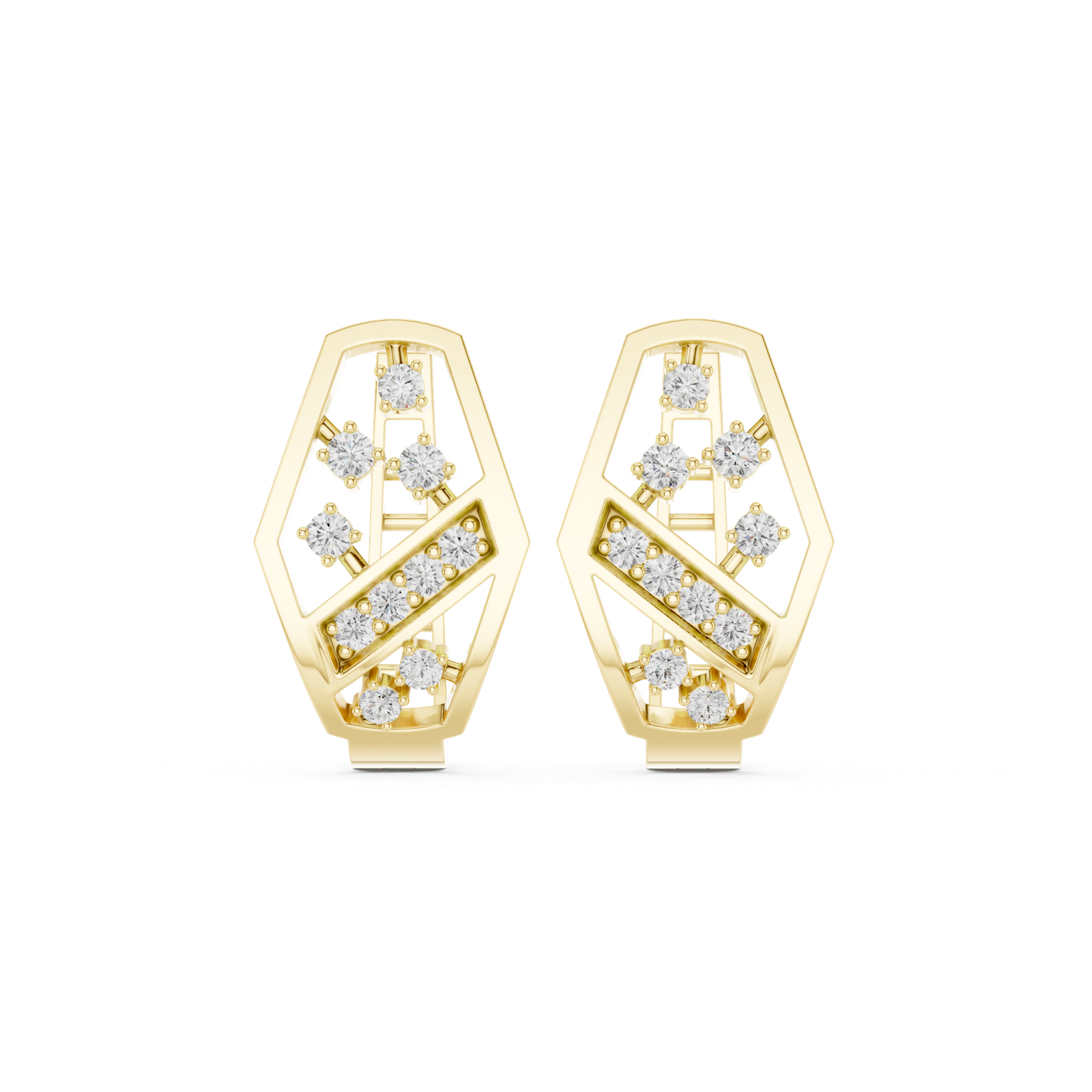 14K Solid Gold Lab Diamond Cluster Earrings, Yellow Gold