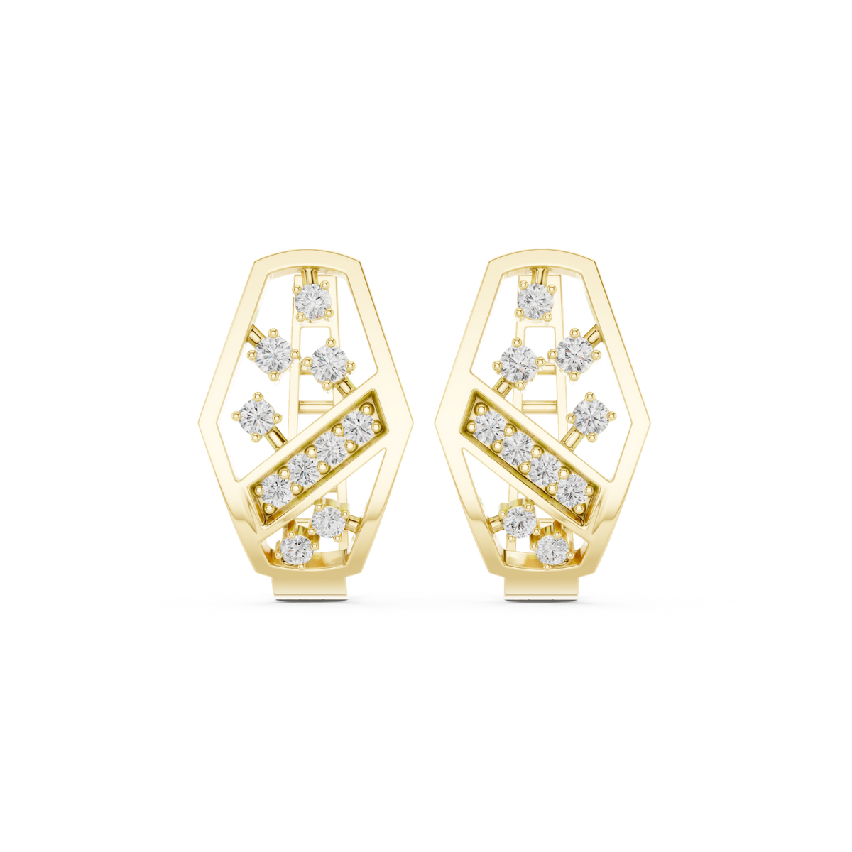 14K Solid Gold Lab Diamond Cluster Earrings, Yellow Gold