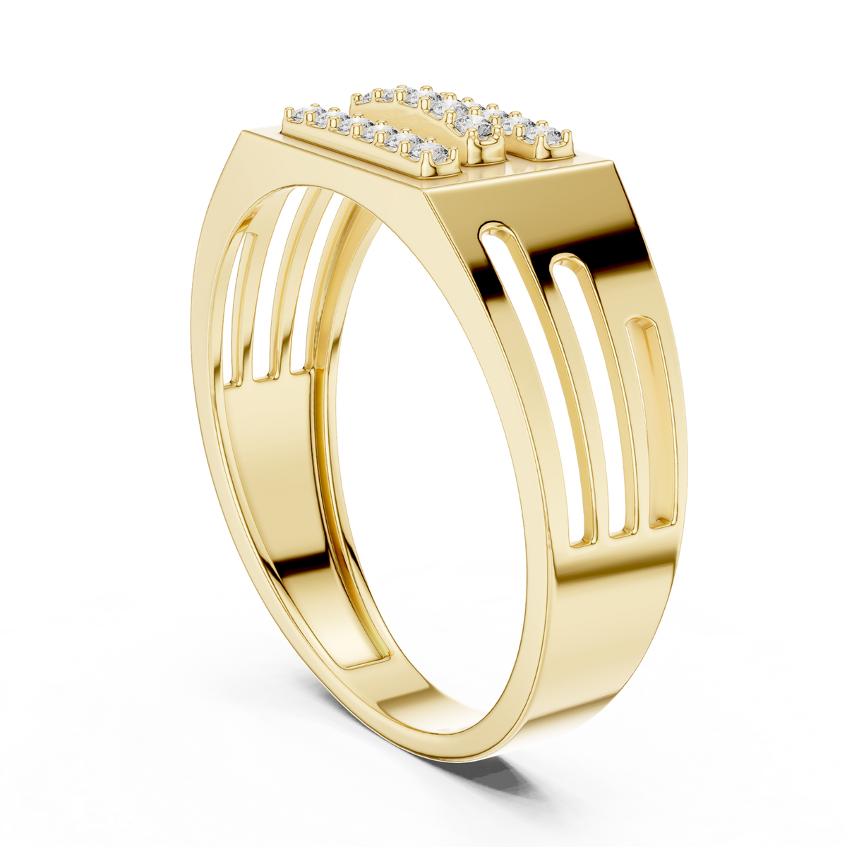 14K Solid Gold Lab Diamond Signet Ring, Yellow Gold, view 1