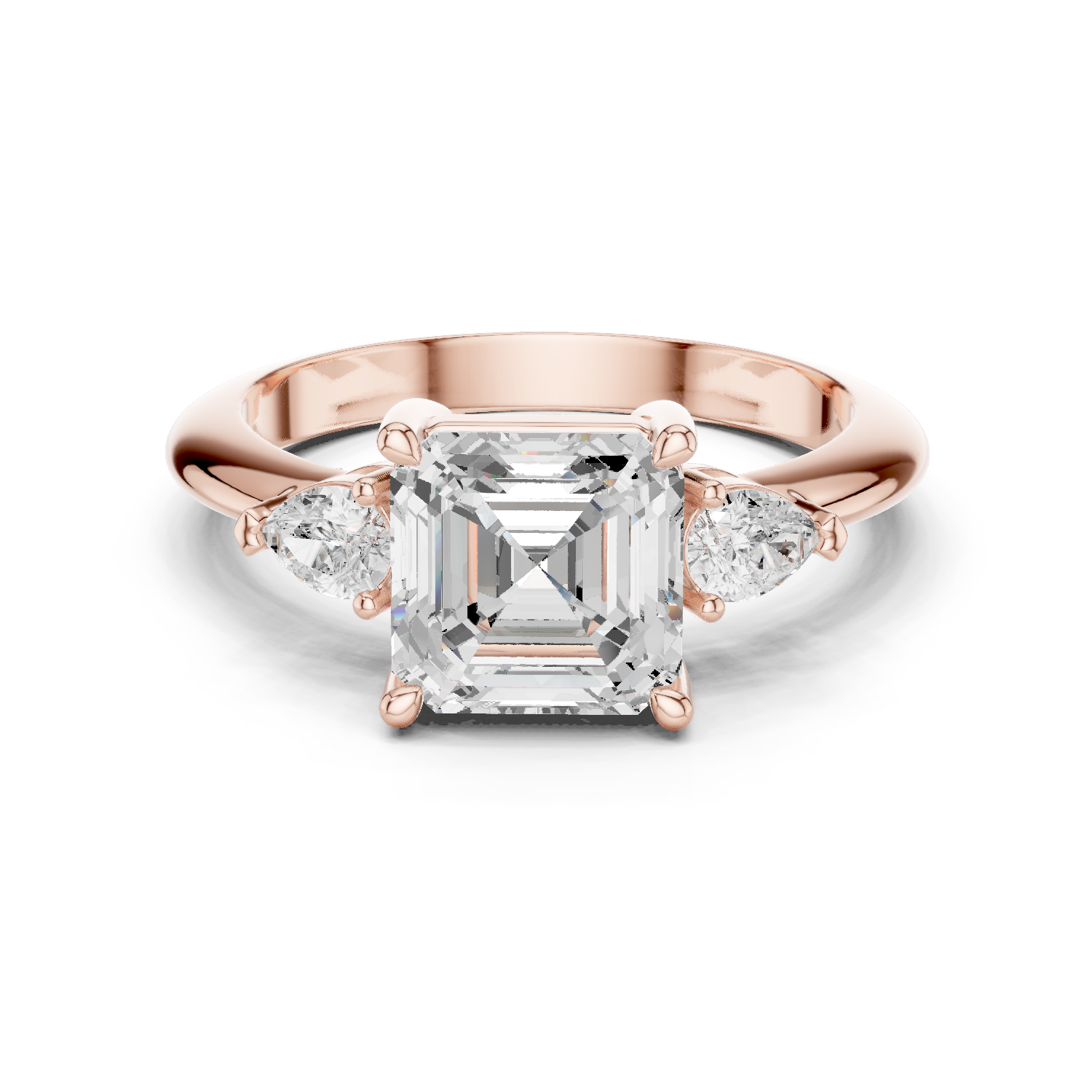 Gold Jewelry, Asscher center stone, Rose Gold