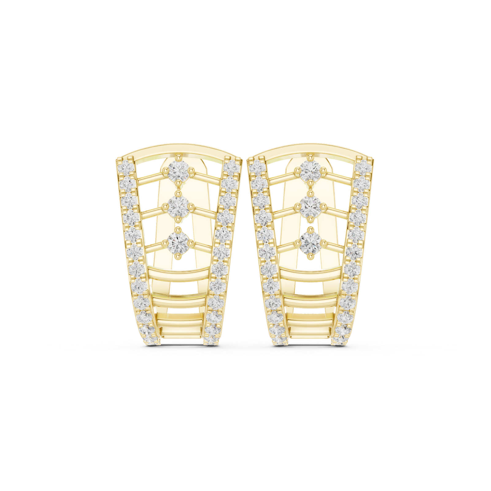 14K Solid Gold Lab Diamond Cluster Earrings, Yellow Gold