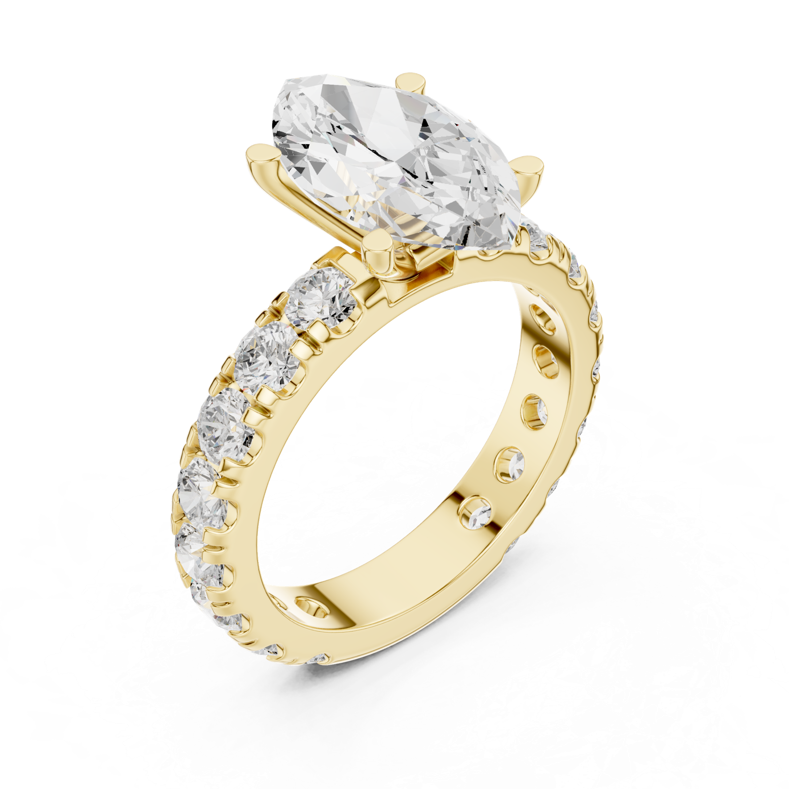 Gold Jewelry L35-63, Marquise center stone, Yellow Gold, view 2
