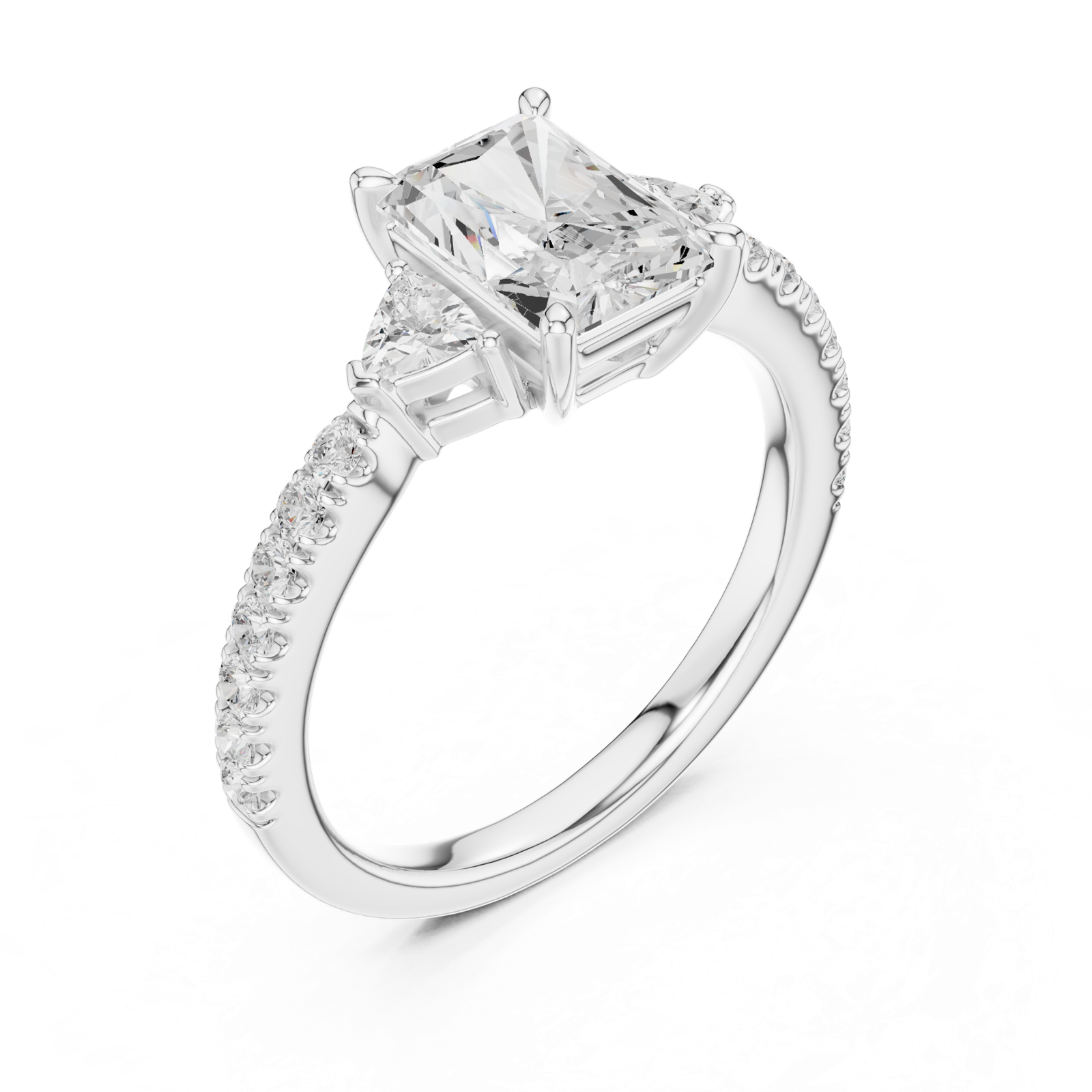 Gold Ring DDLR-037, Radiant center stone, White Gold, view 2