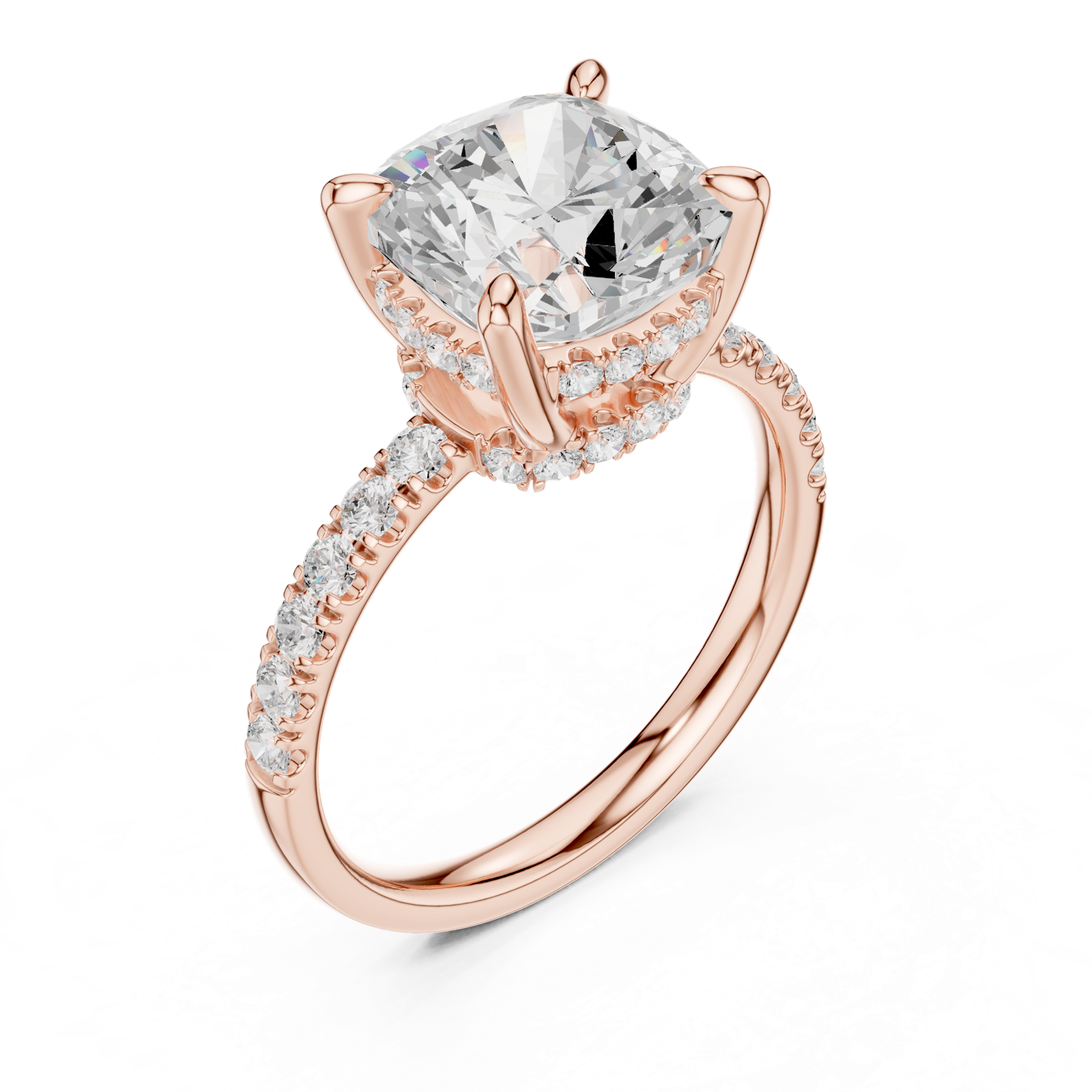 Gold Ring, Cushion center stone, Rose Gold, view 2