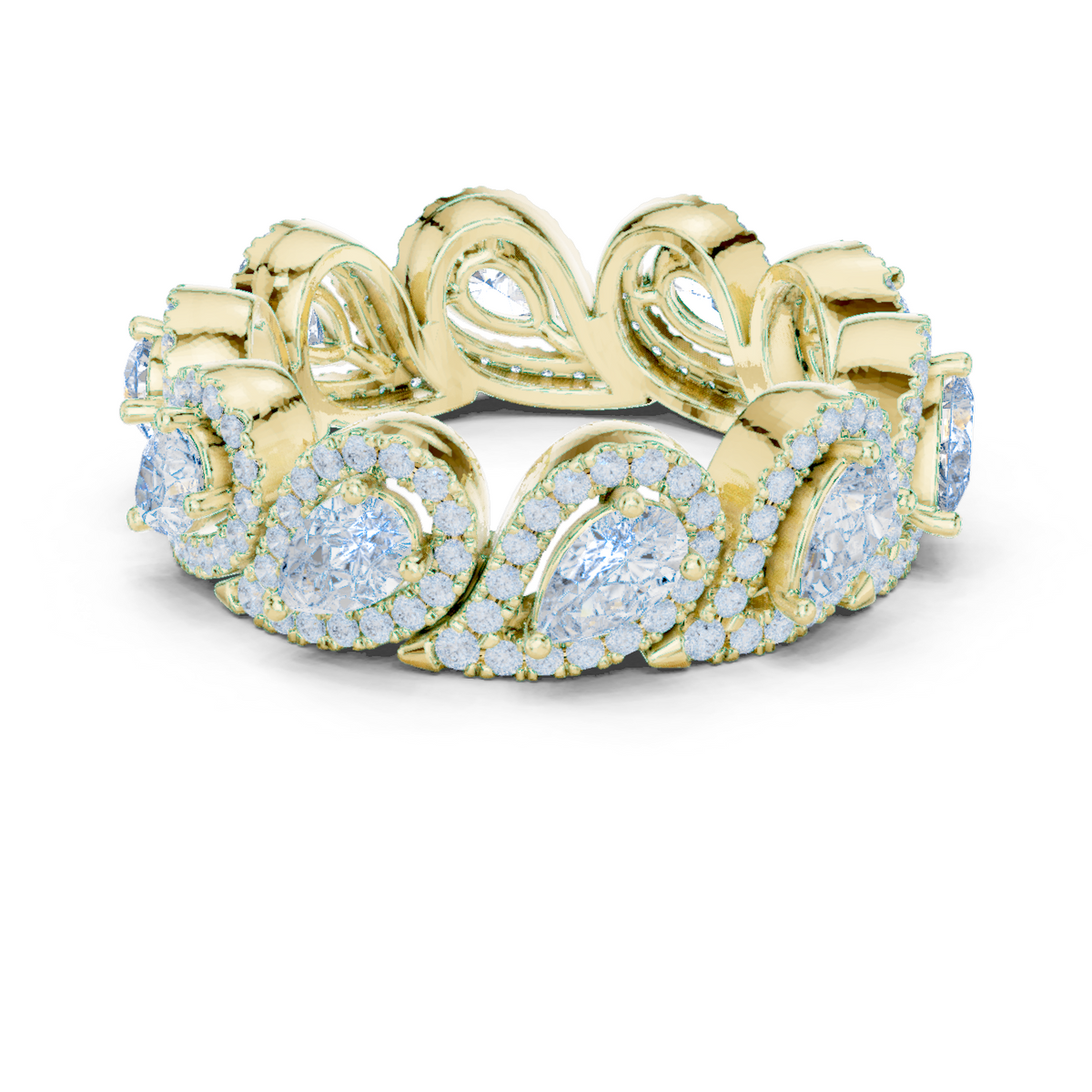 14K Solid Gold Lab Diamond Leaf Eternity Ring, Yellow Gold
