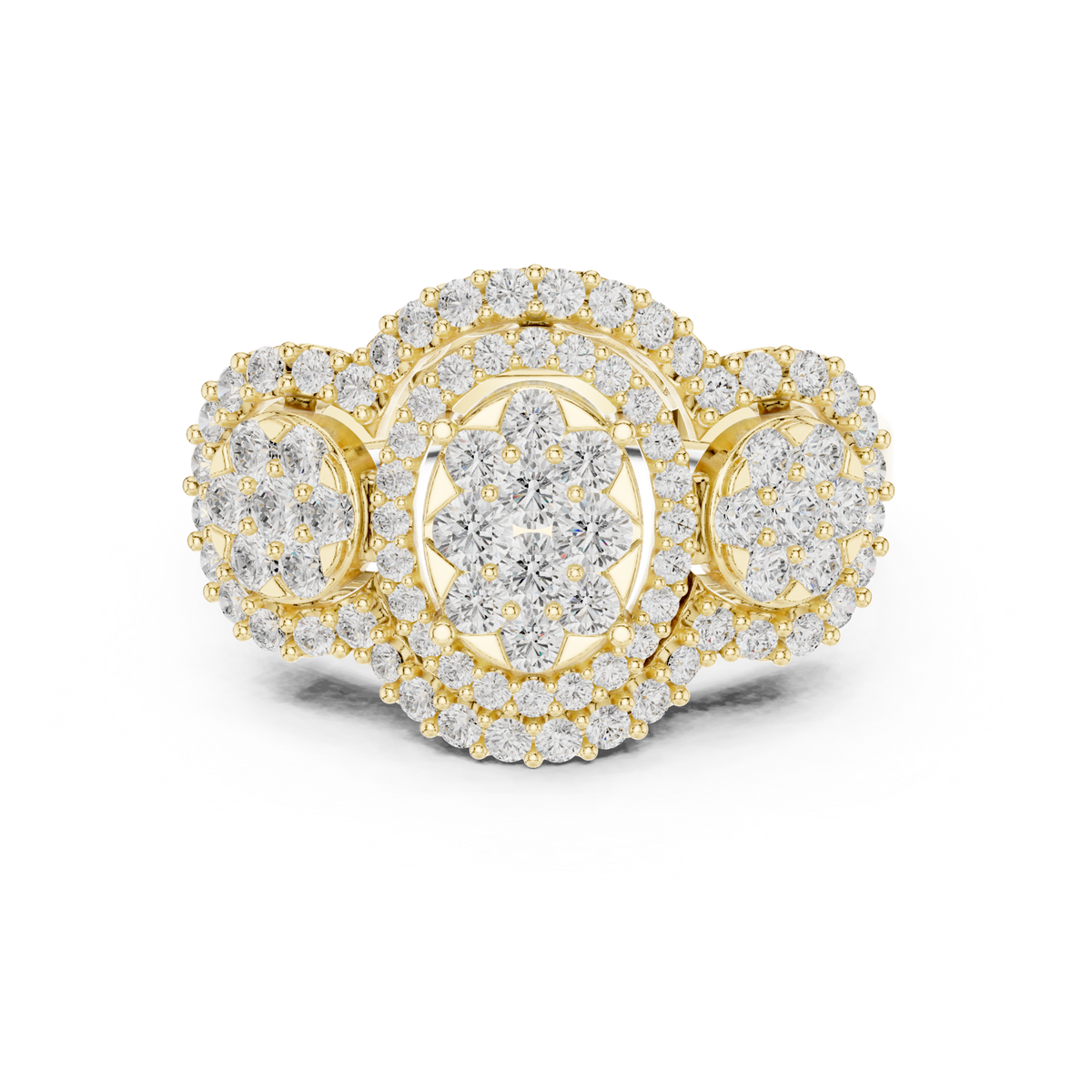 14K Solid Gold Lab Diamond Three-Stone Ring, Yellow Gold