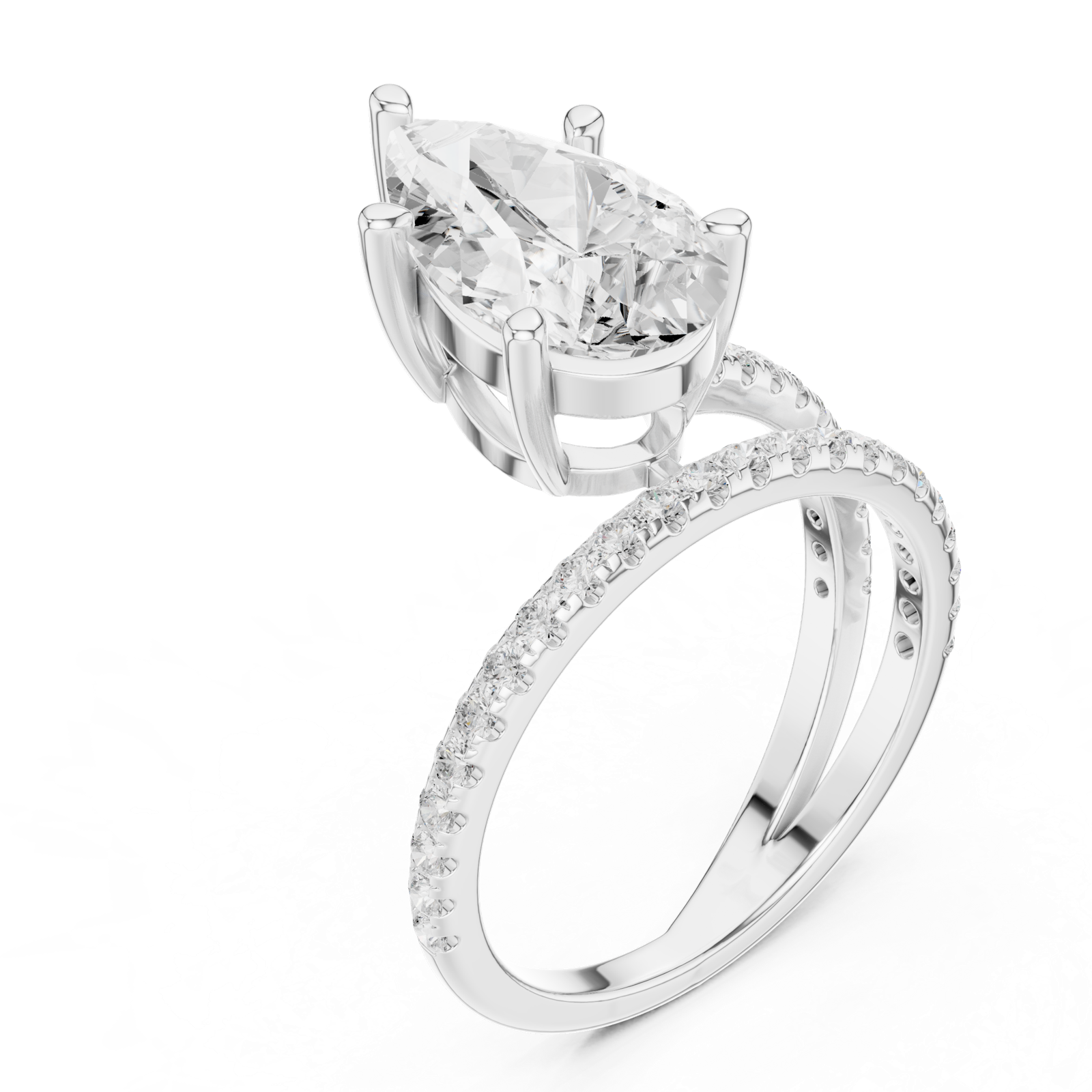 Gold Jewelry L35-39, Pear center stone, White Gold, view 2