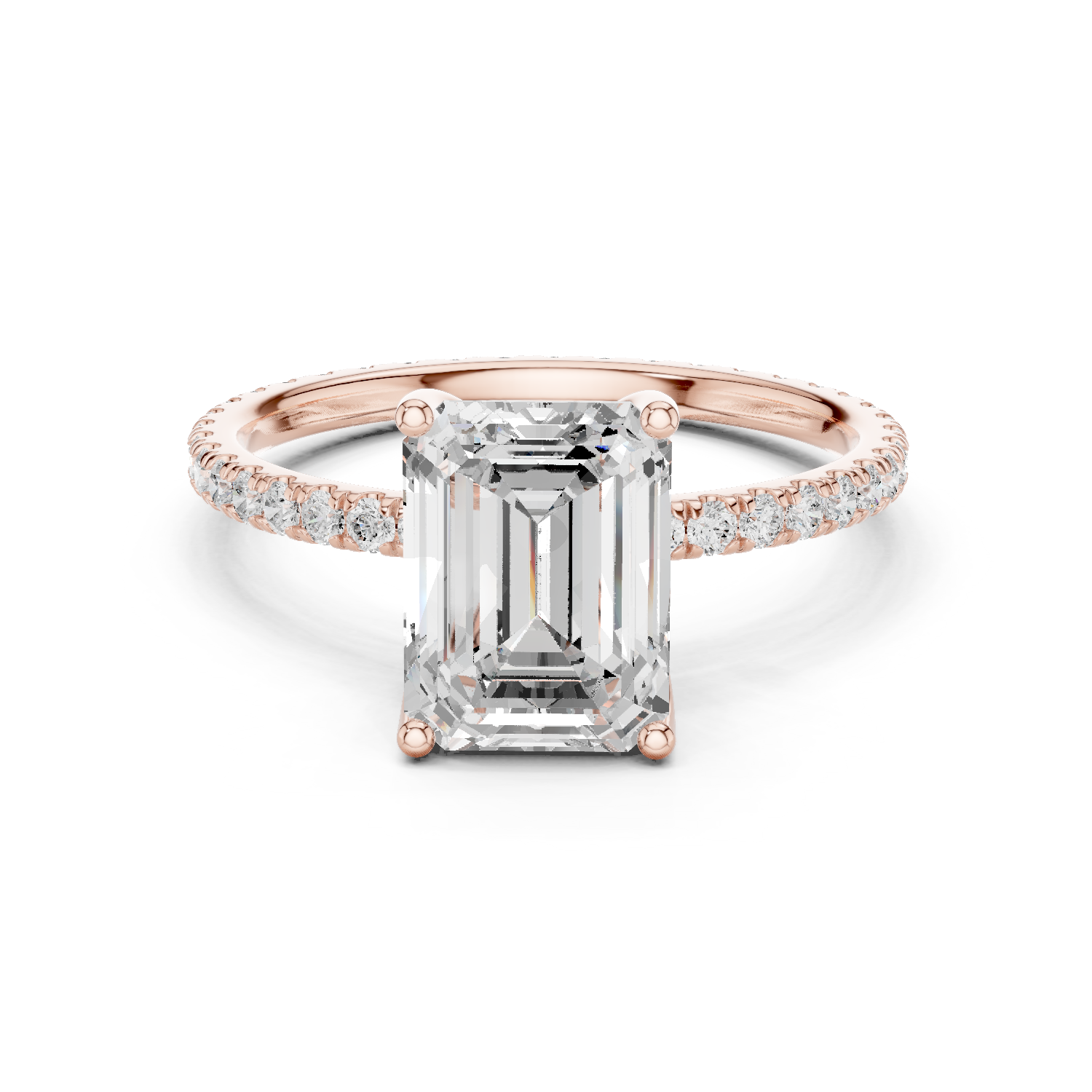 Gold Jewelry, Emerald center stone, Rose Gold