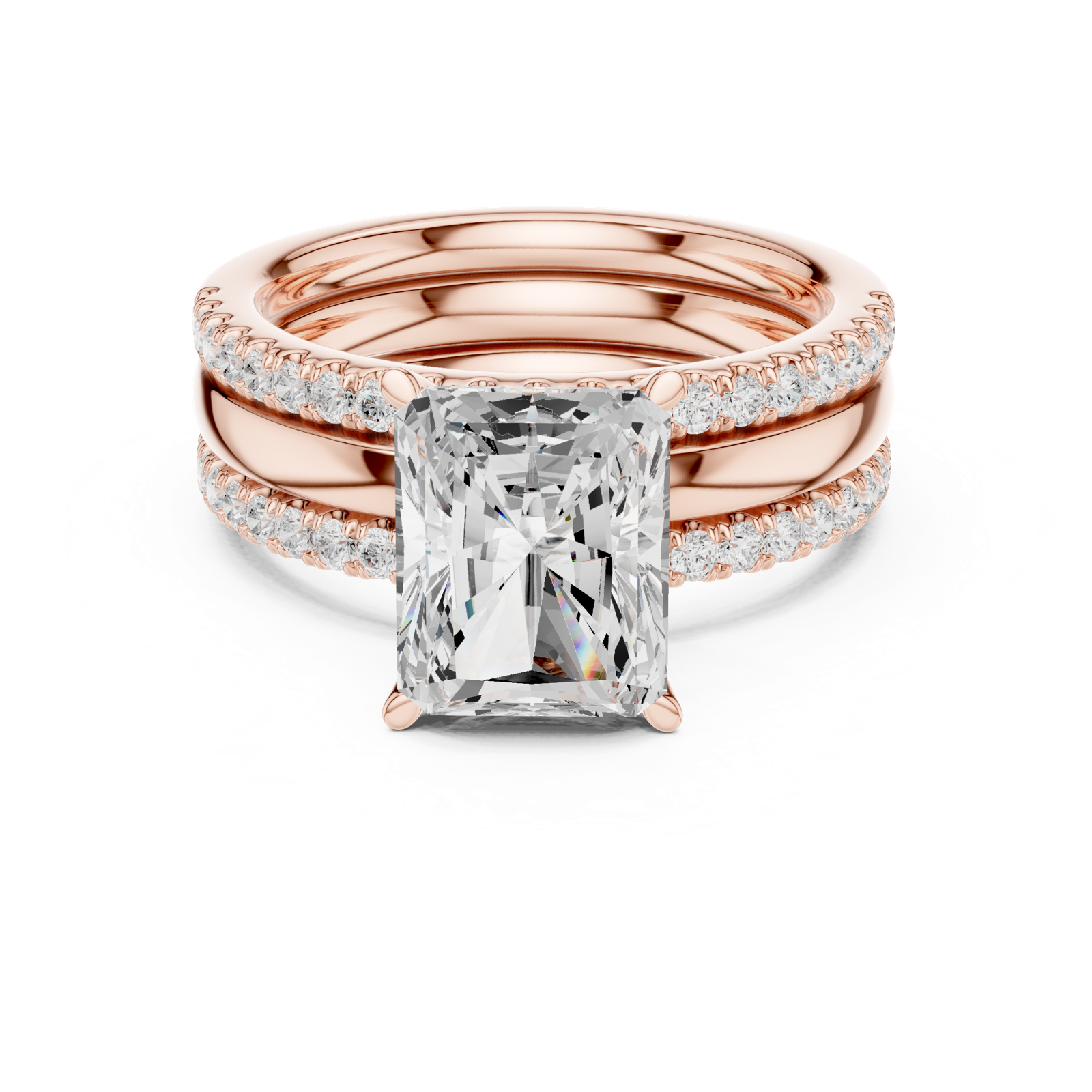 Gold Ring DDLR-302, Radiant center stone, Rose Gold, view 4