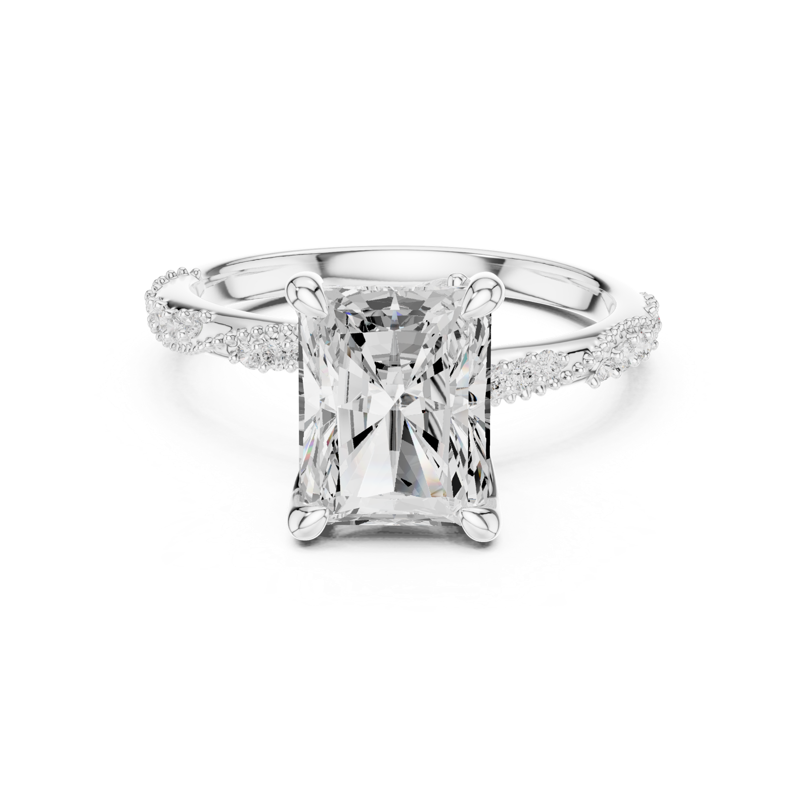 Gold Ring DDLR-167, Radiant center stone, White Gold, view 4