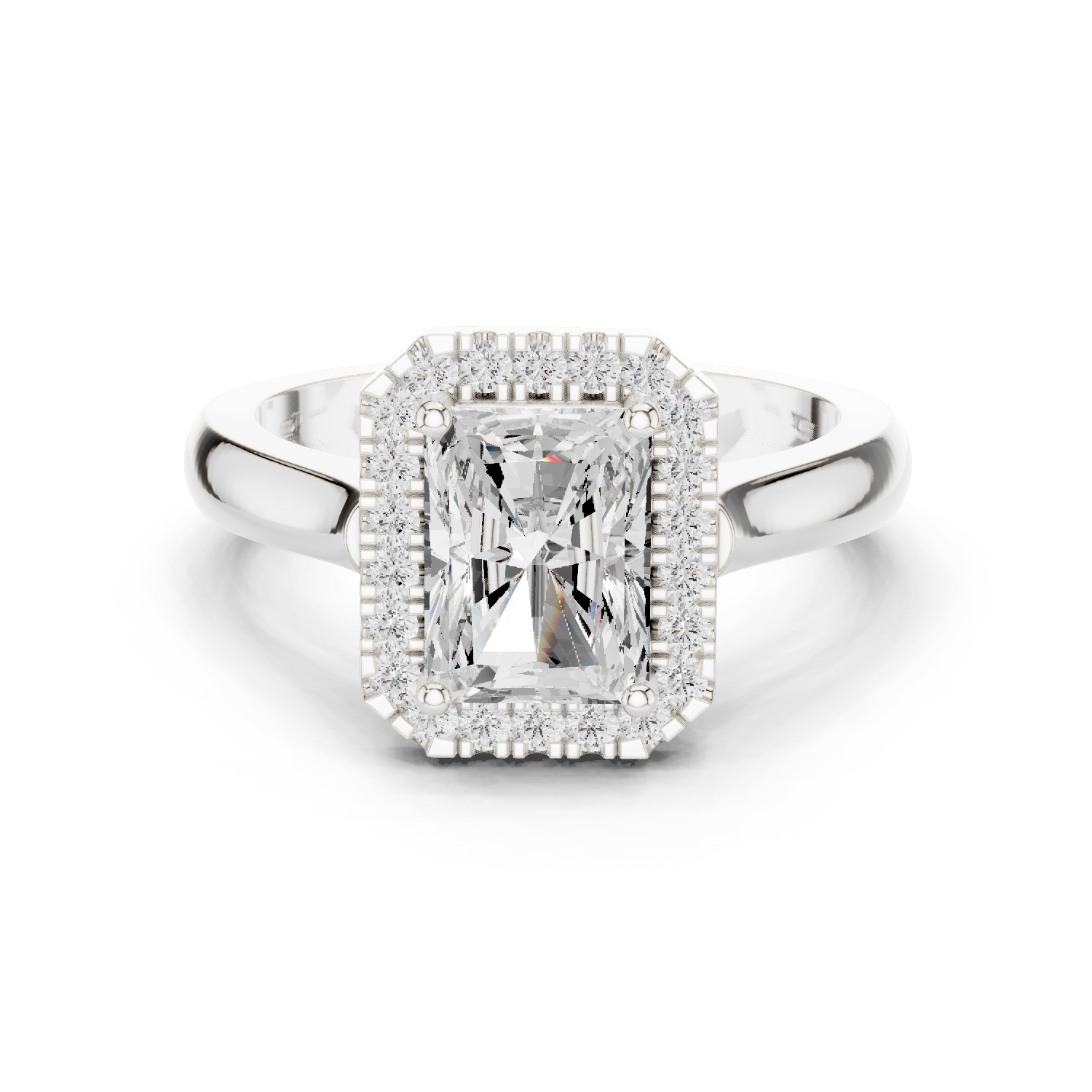 Gold Ring DDLR-338, Radiant center stone, White Gold