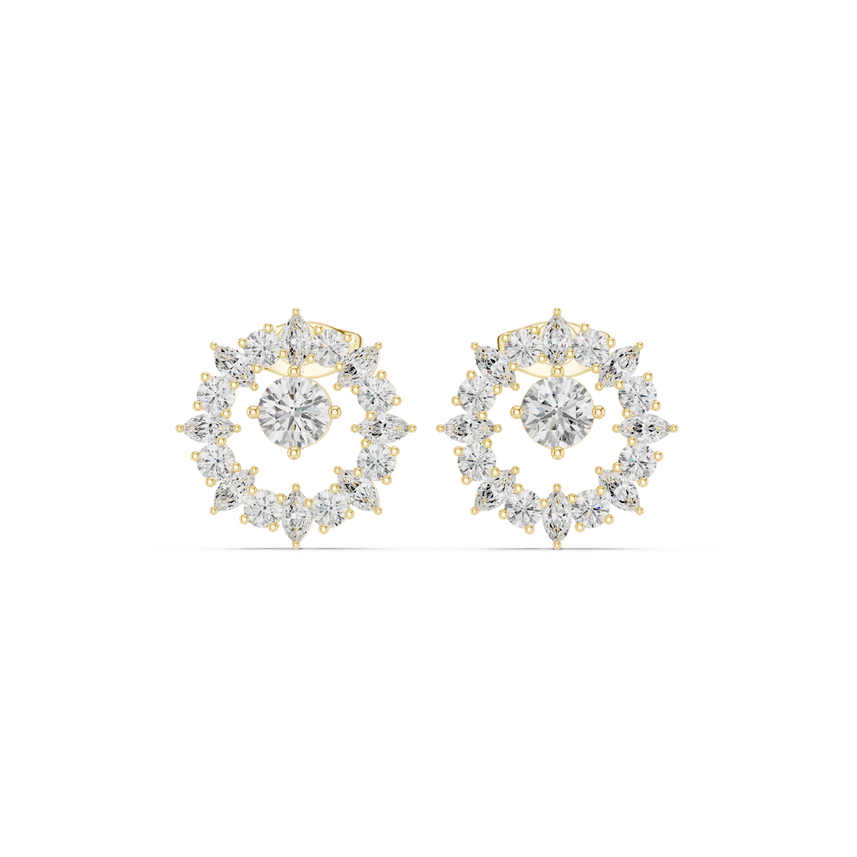 14K Solid Gold Lab Diamond Halo Earrings, Yellow Gold