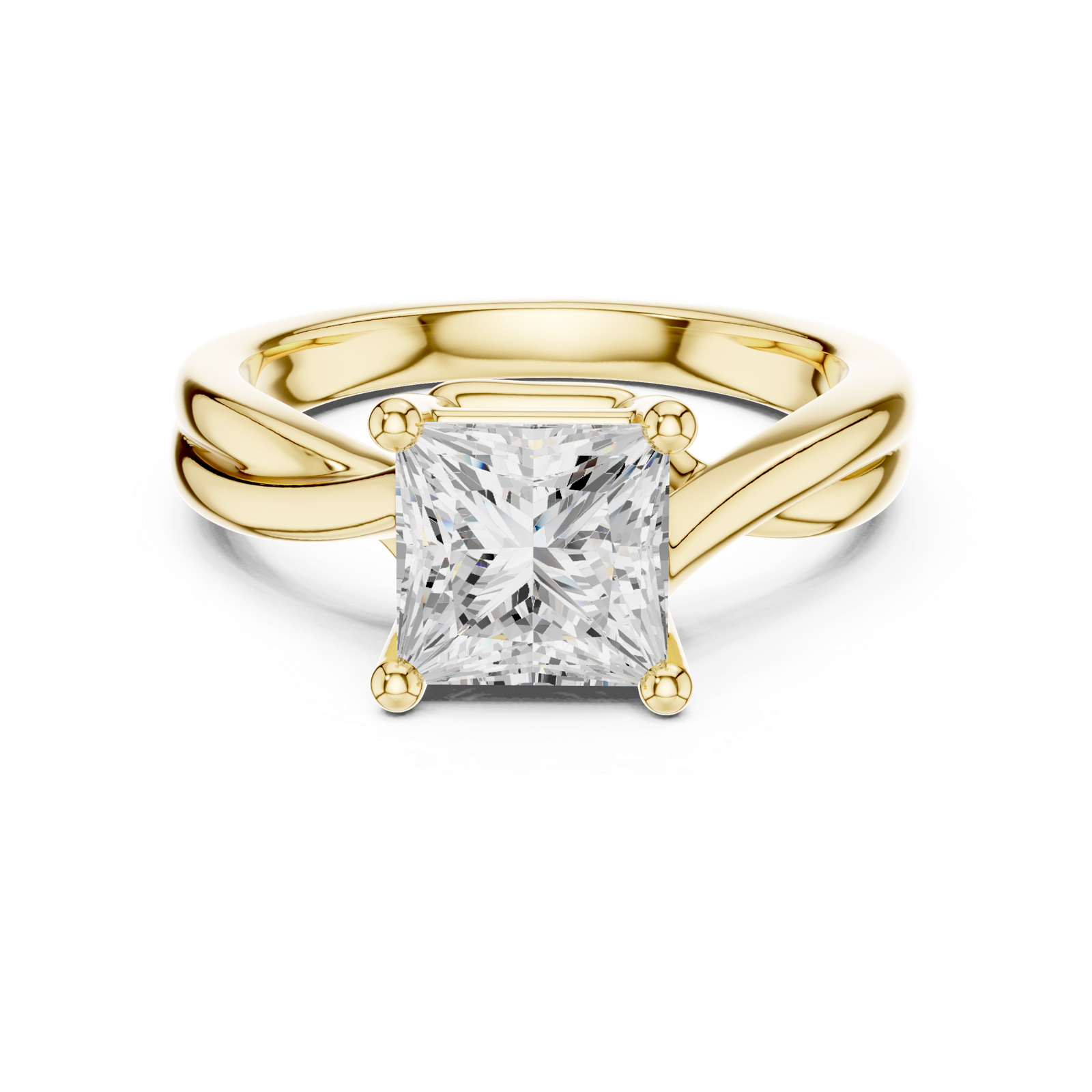 Gold Twisted Band Solitaire Engagement Ring, Princess center stone, Yellow Gold, view 4