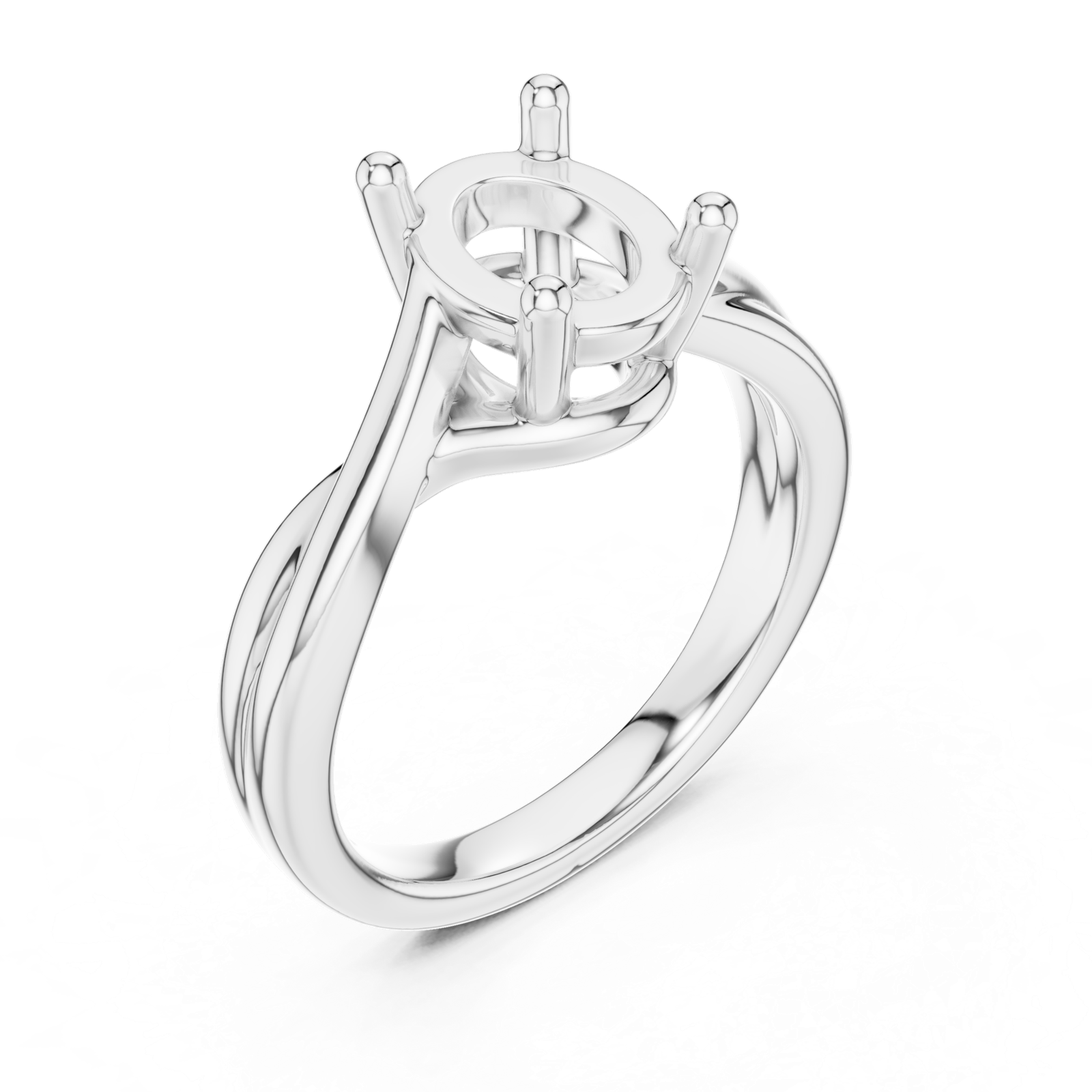 Gold Twisted Band Solitaire Engagement Ring, Oval center stone, White Gold, view 2