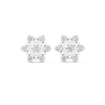 14K Solid Gold Lab Diamond Star Cluster Earrings, White Gold