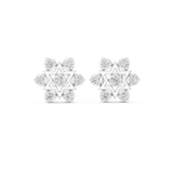 14K Solid Gold Lab Diamond Star Cluster Earrings, White Gold