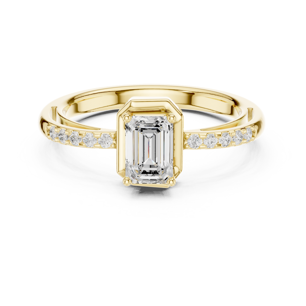14K Solid Gold Lab Diamond Halo Ring, Yellow Gold
