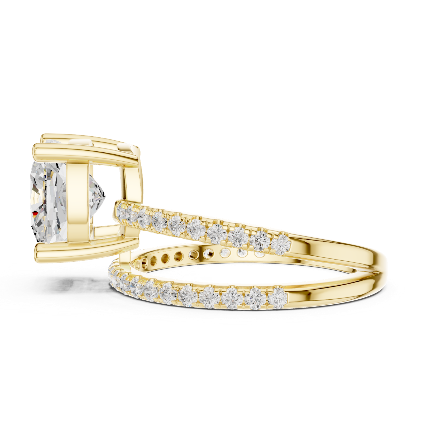 Gold Jewelry, Cushion center stone, Yellow Gold, view 3