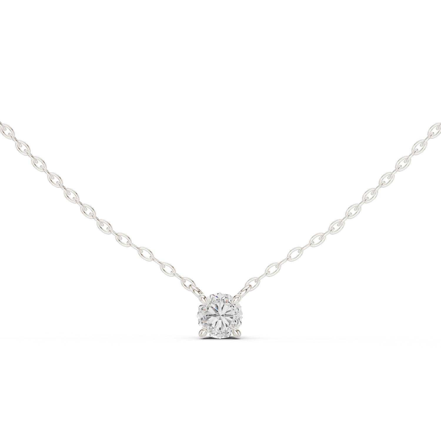 14K Solid Gold Lab Diamond Solitaire Pendant Necklace, White Gold