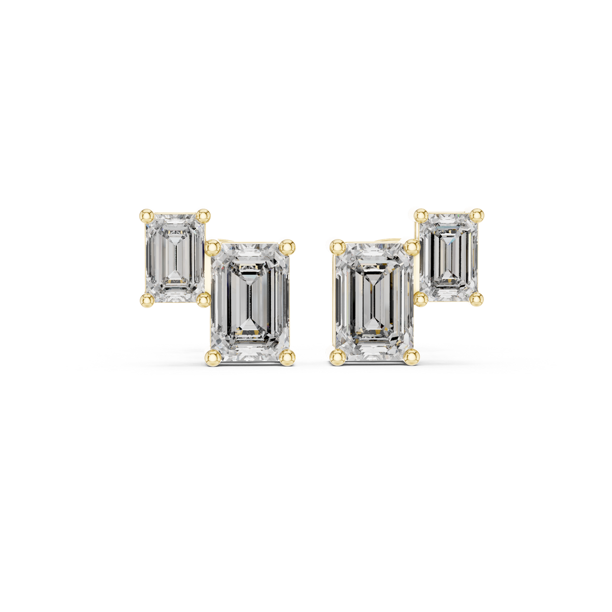 14K Solid Gold Lab Diamond Cluster Earrings, Yellow Gold
