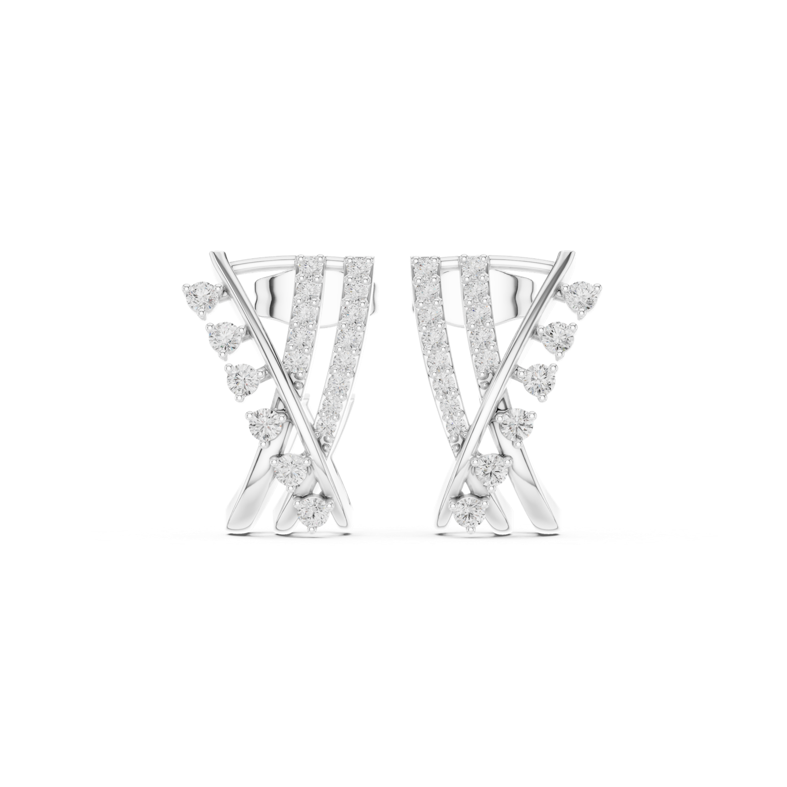 14K Solid Gold Lab Diamond Cluster Earrings, White Gold